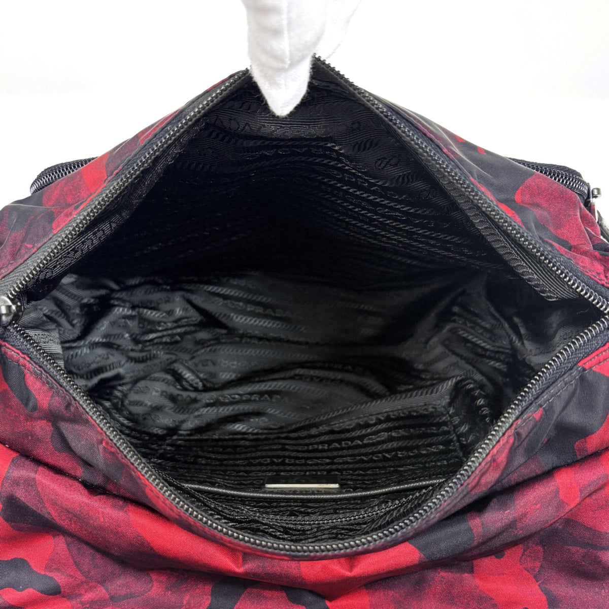 Prada Black Red Color Nylon Leather Shoulder Bag (Pre-Owned)