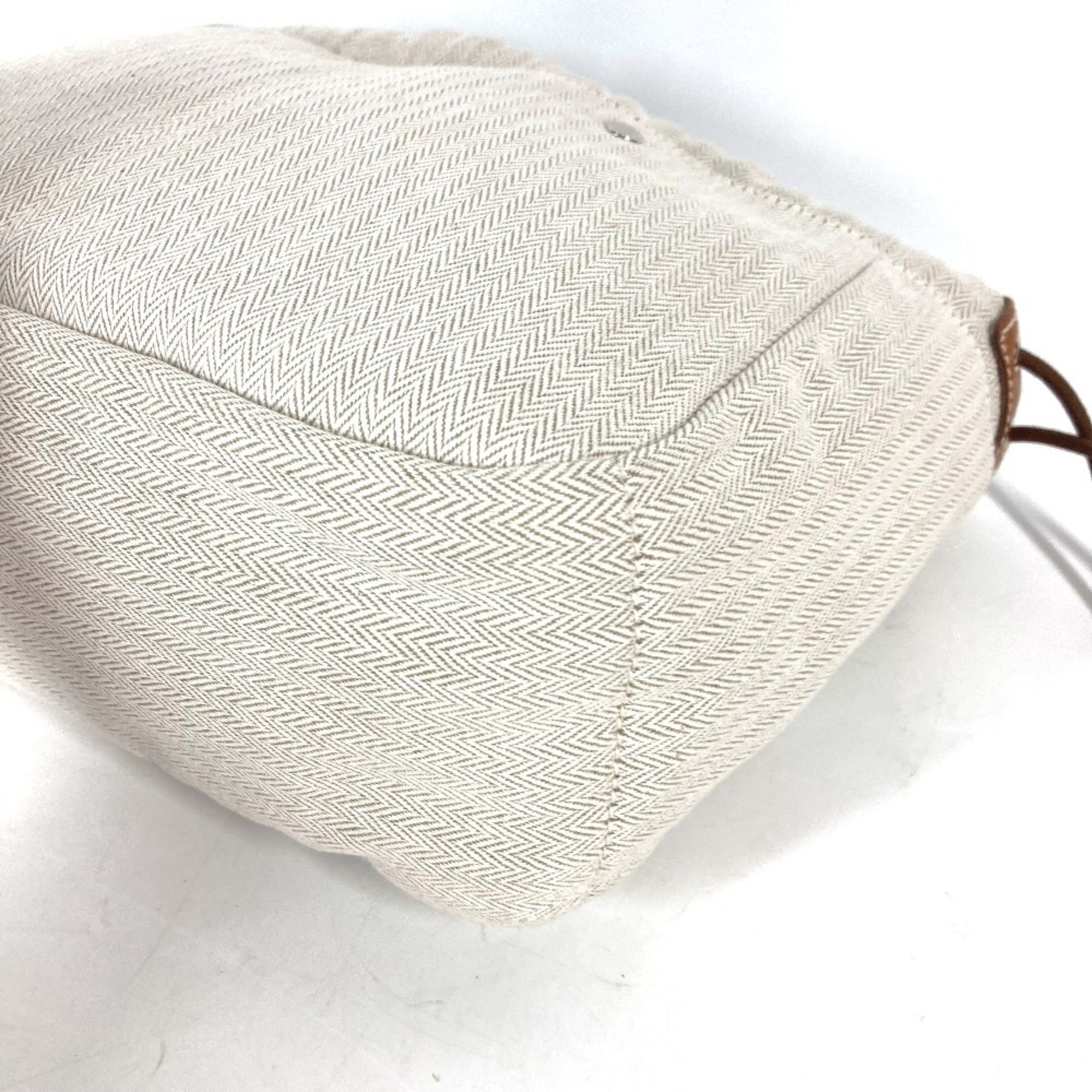 Hermes Beige Dark Brown Toile Chevron Barenia Leather Pouch (Pre-Owned)