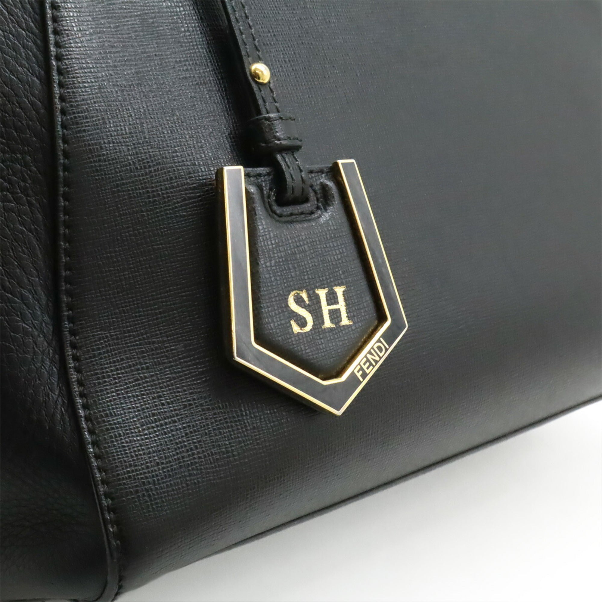 Fendi 2Jours Black Leather Handbag Shoulder Bag Tote Bag (Pre-Owned)