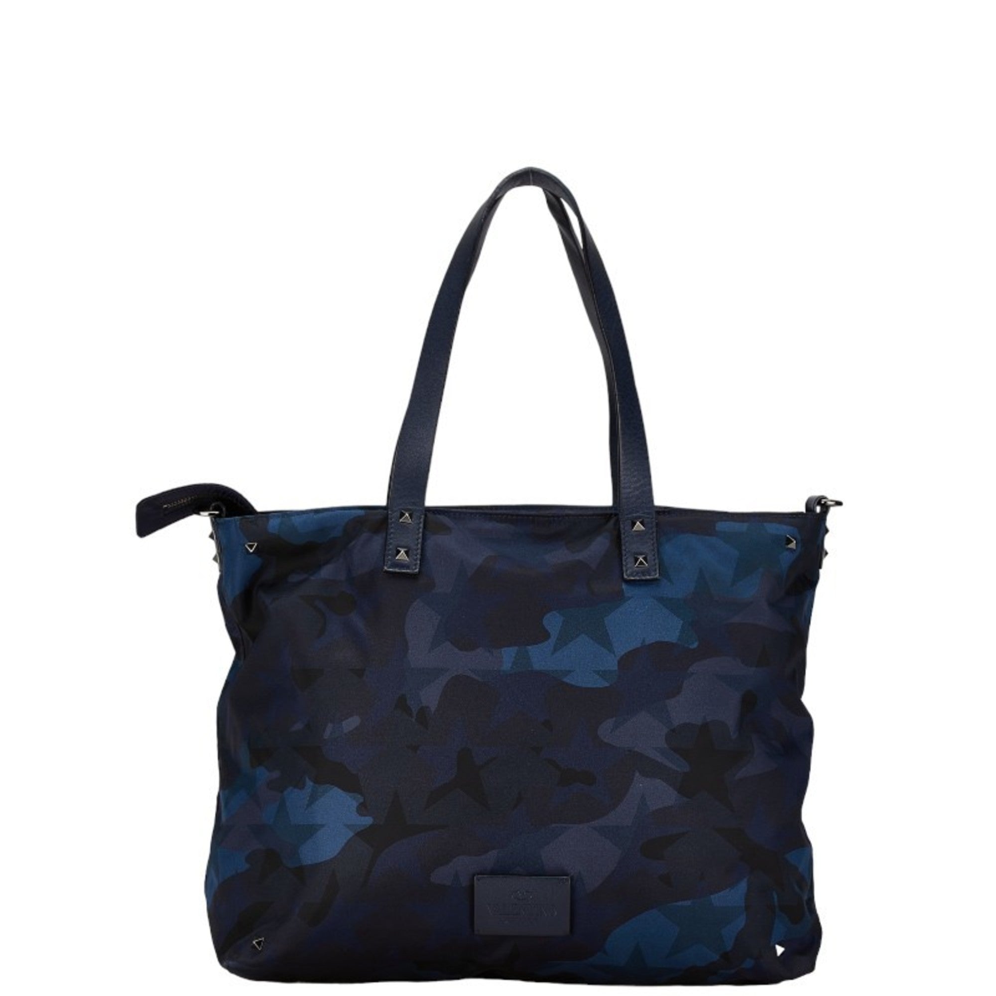 Valentino Blue Camouflage Navy Nylon Leather Shoulder Bag Tote Bag (Pre-Owned)