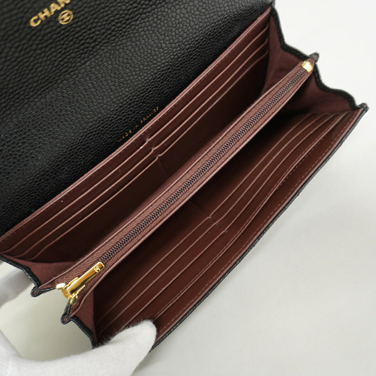 Chanel Black Grained Calfskin Long Wallet (Bi-Fold) (Pre-Owned)