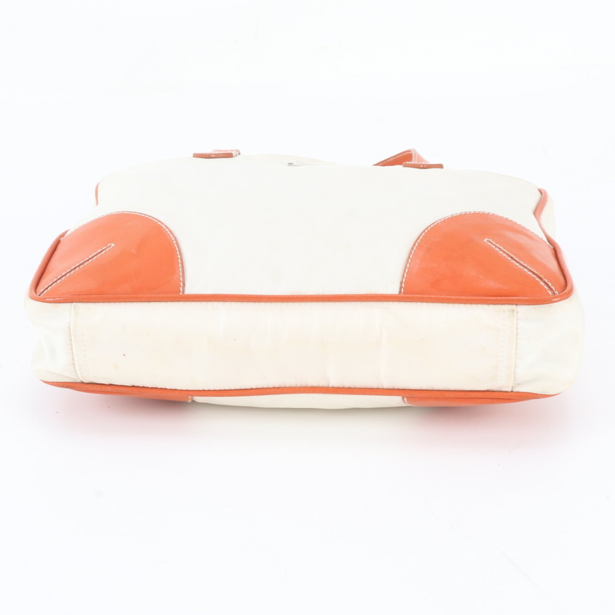 Prada Ivory Orange Nylon Leather Handbag Tote Bag (Pre-Owned)