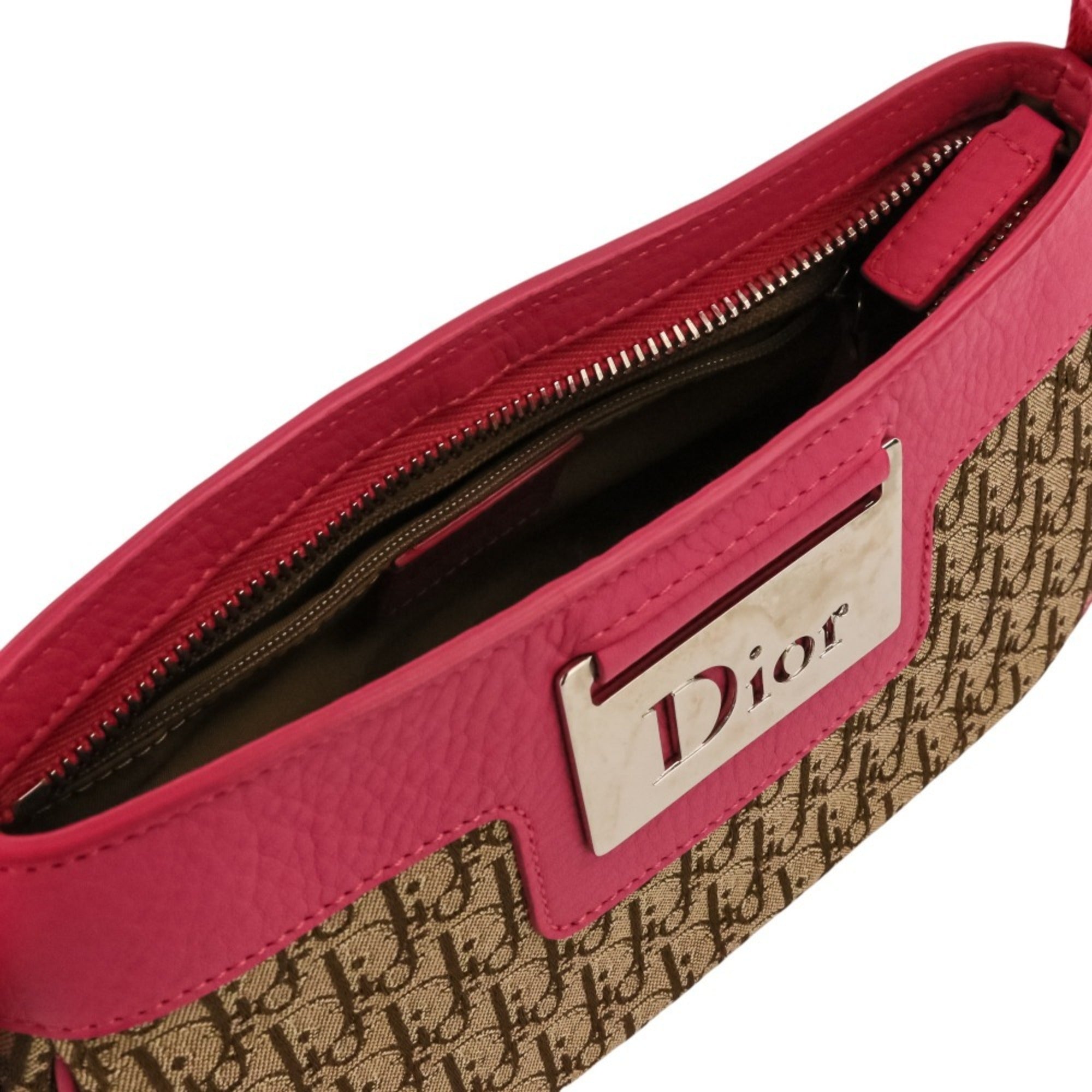 Christian Dior Beige Pink Canvas Leather Handbag (Pre-Owned)