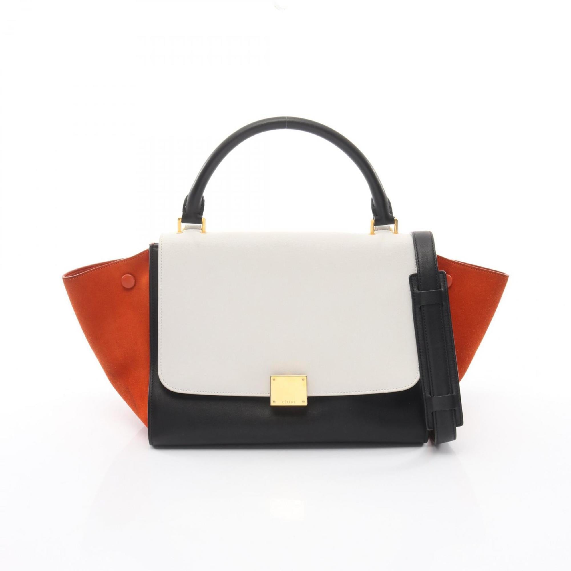 Celine Black Orange White Leather Suede Handbag (Pre-Owned)