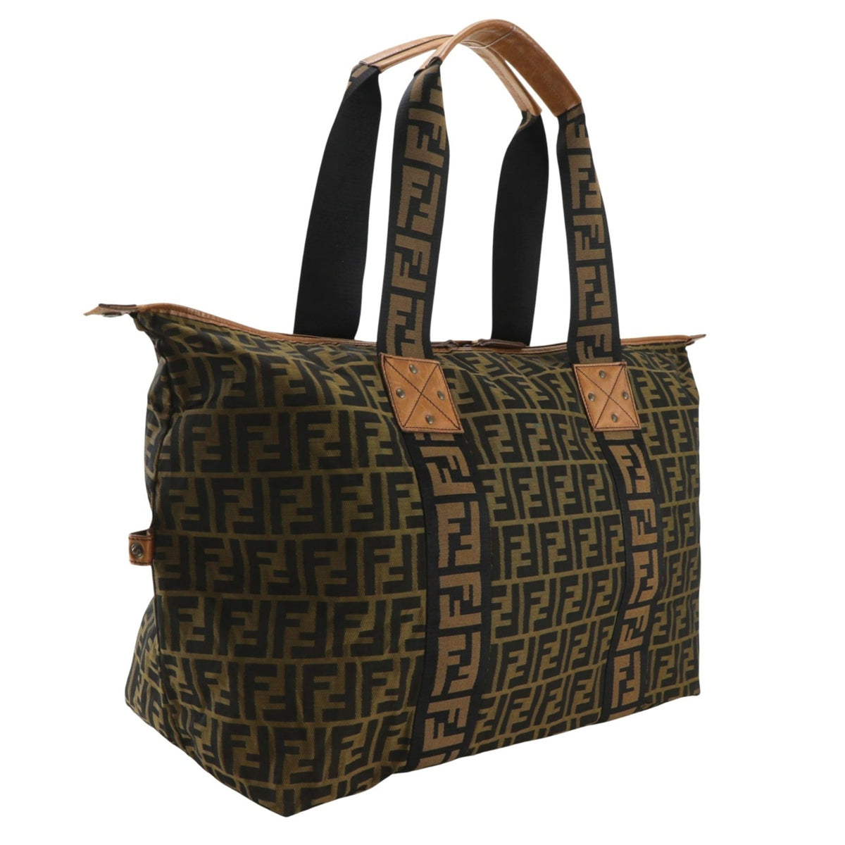 Fendi Zucca Brown Nylon Canvas Boston Bag (Pre-Owned)
