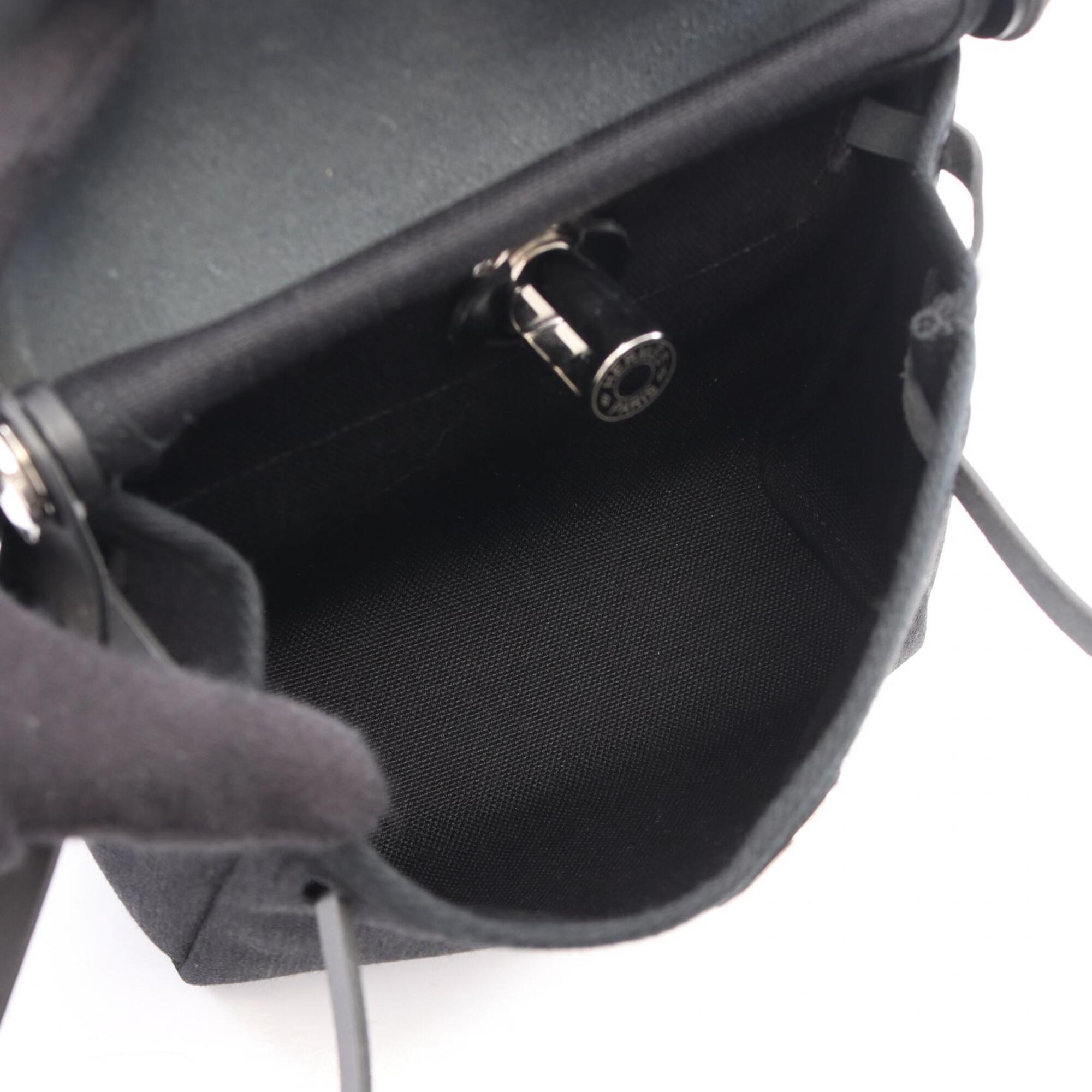 Hermes Black Canvas Leather Handbag Shoulder Bag (Pre-Owned)