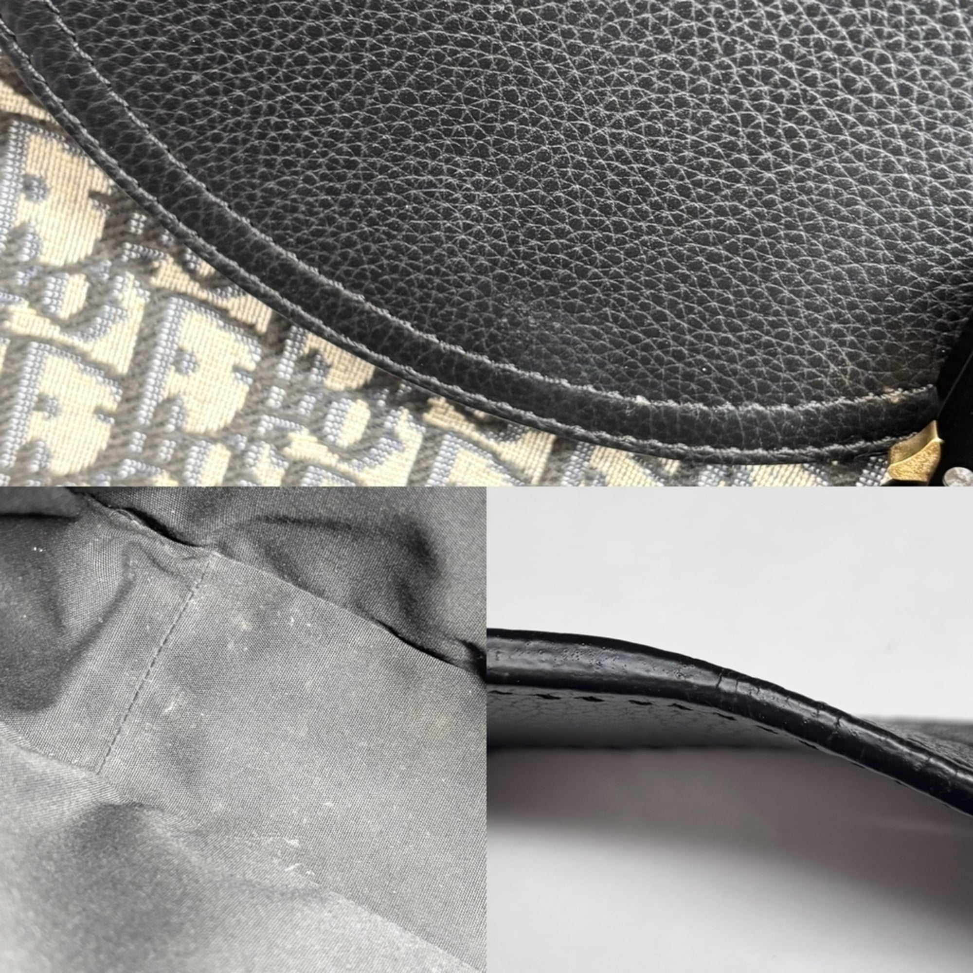 Christian Dior Beige Black Leather Canvas Shoulder Bag (Pre-Owned)