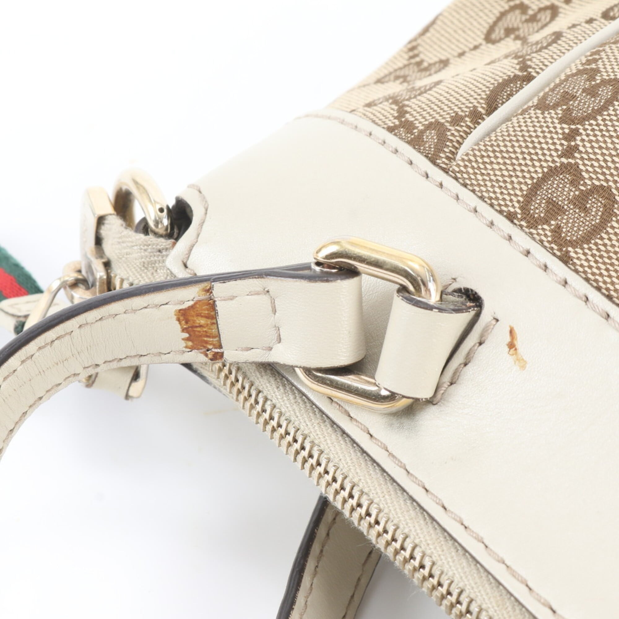 Gucci Beige Leather Canvas Handbag Shoulder Bag Tote Bag (Pre-Owned)