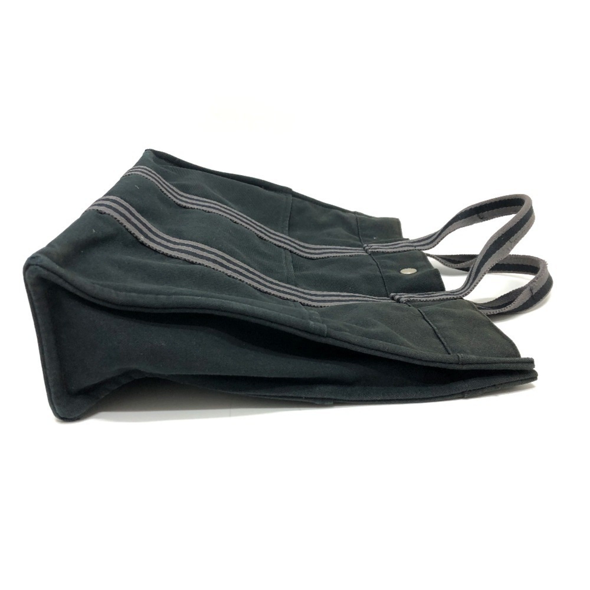 Hermes Black Gray Canvas Handbag Tote Bag (Pre-Owned)