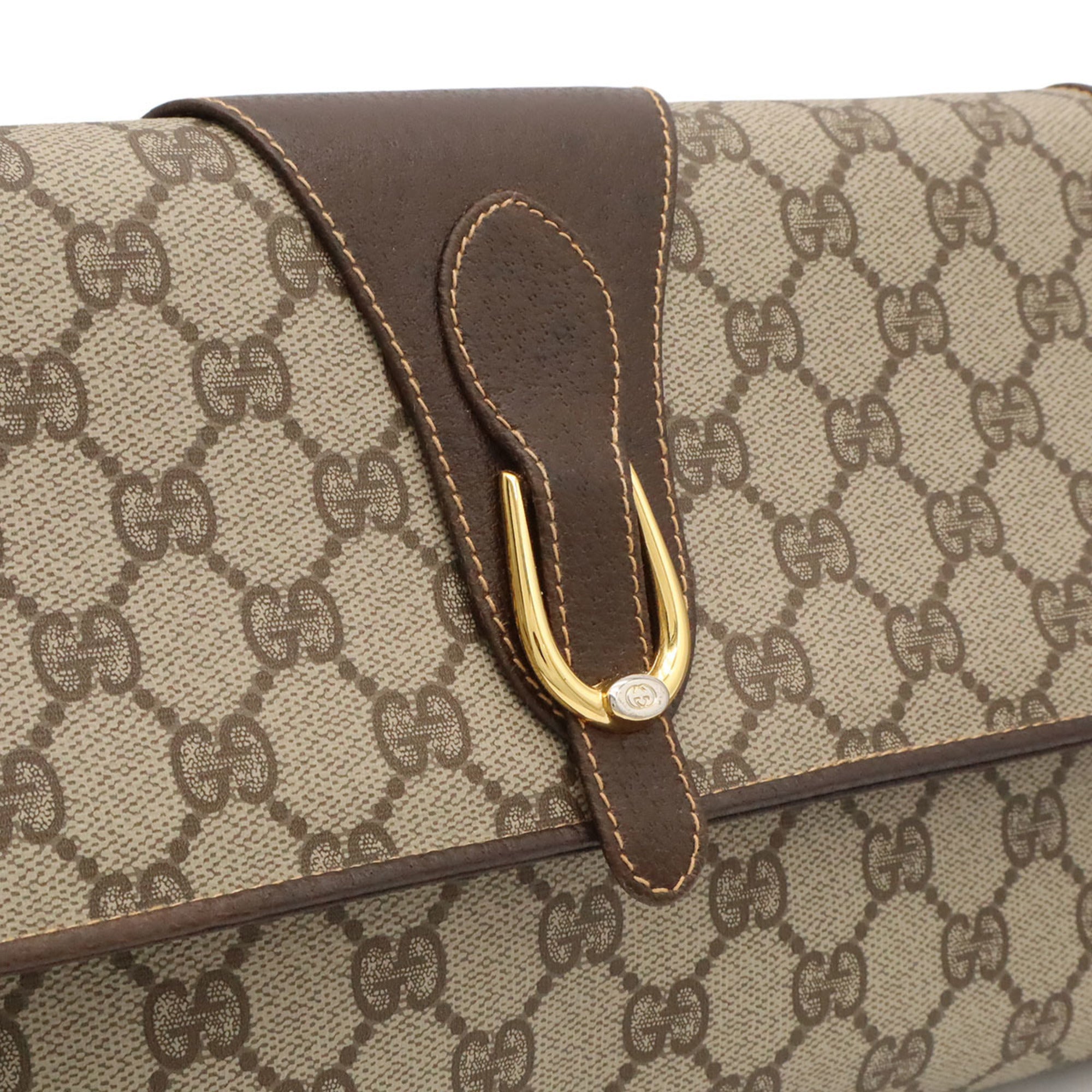 Gucci Gg Plus Beige Brown Coated Canvas Leather Pochette Shoulder Bag (Pre-Owned)