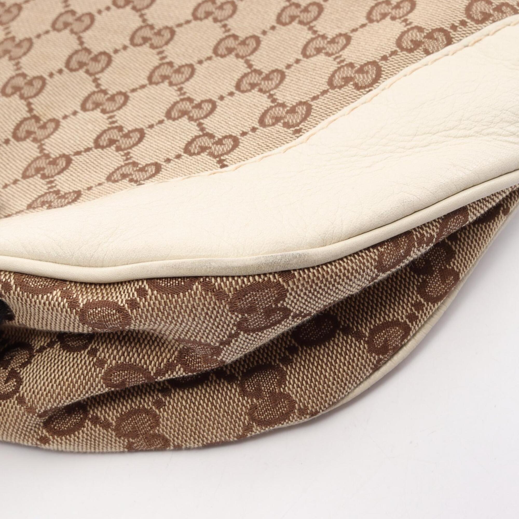 Gucci Beige Ivory Canvas Leather Shoulder Bag (Pre-Owned)