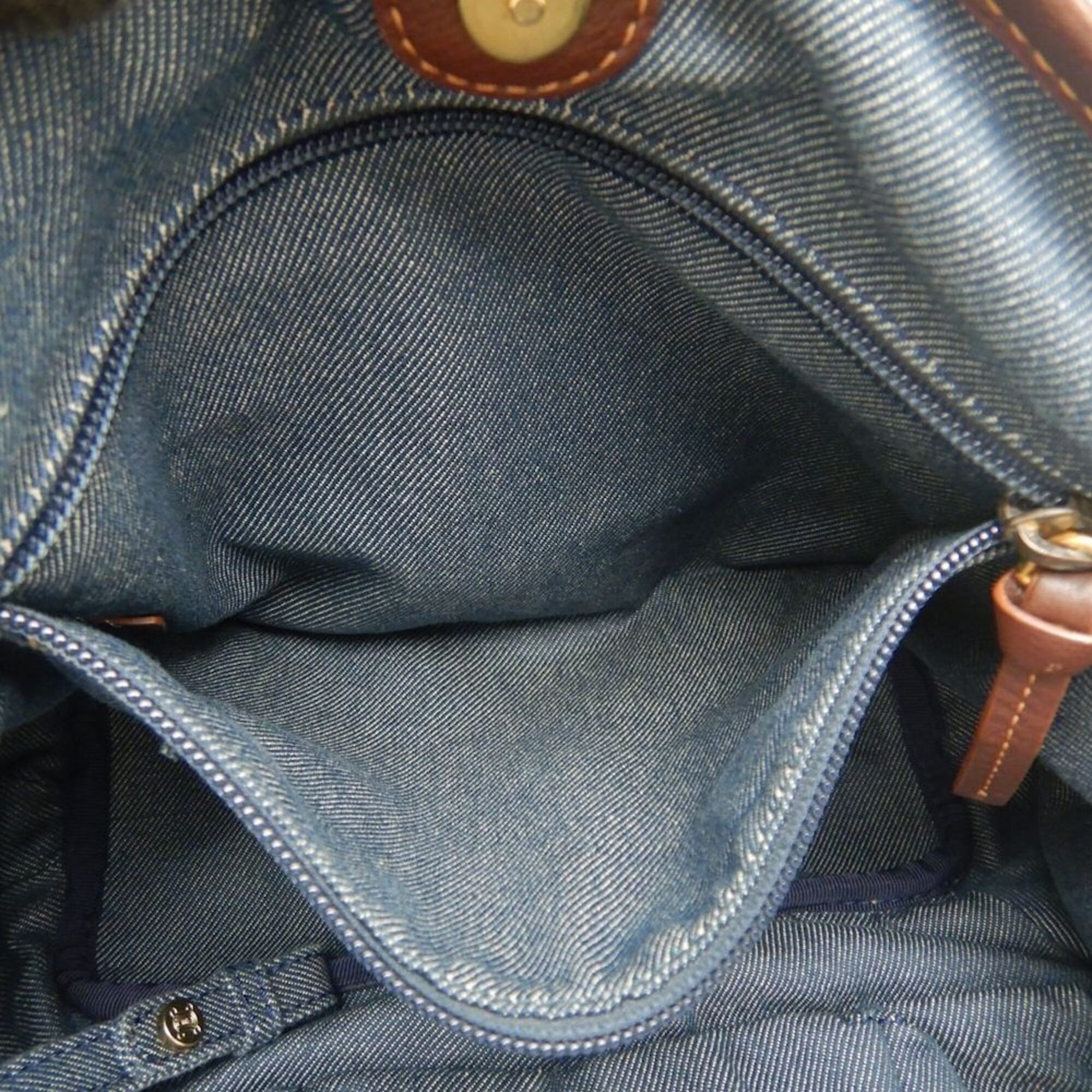 Celine Bittersweet Blue Brown Cotton Denim Leather Handbag (Pre-Owned)