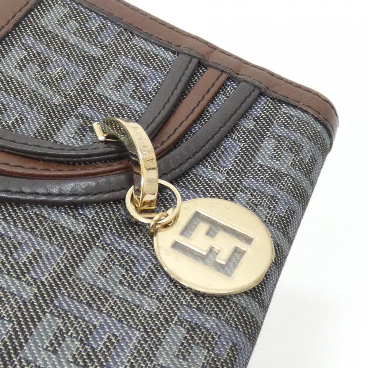 Fendi Blue Brown Gray Canvas Leather Wallet (Bi-Fold) (Pre-Owned)