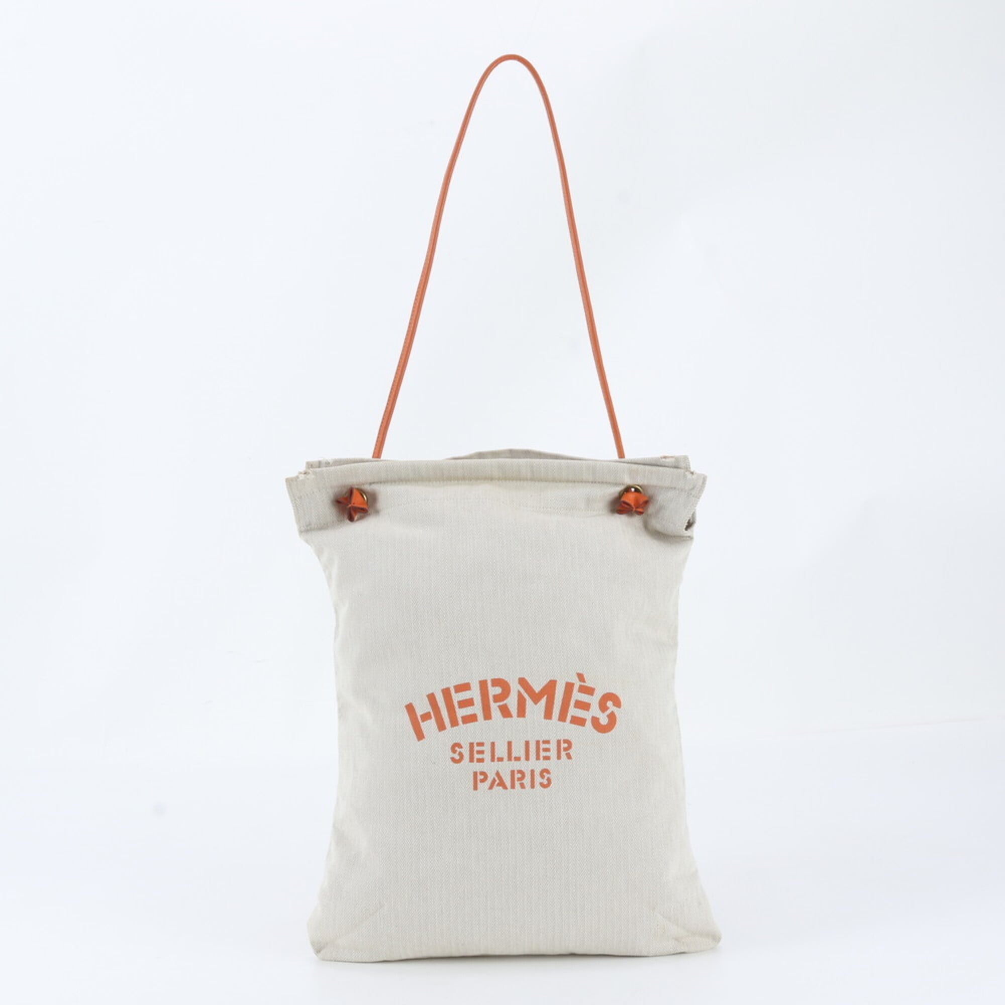 Hermes Beige Orange Leather Canvas Handbag Shoulder Bag (Pre-Owned)