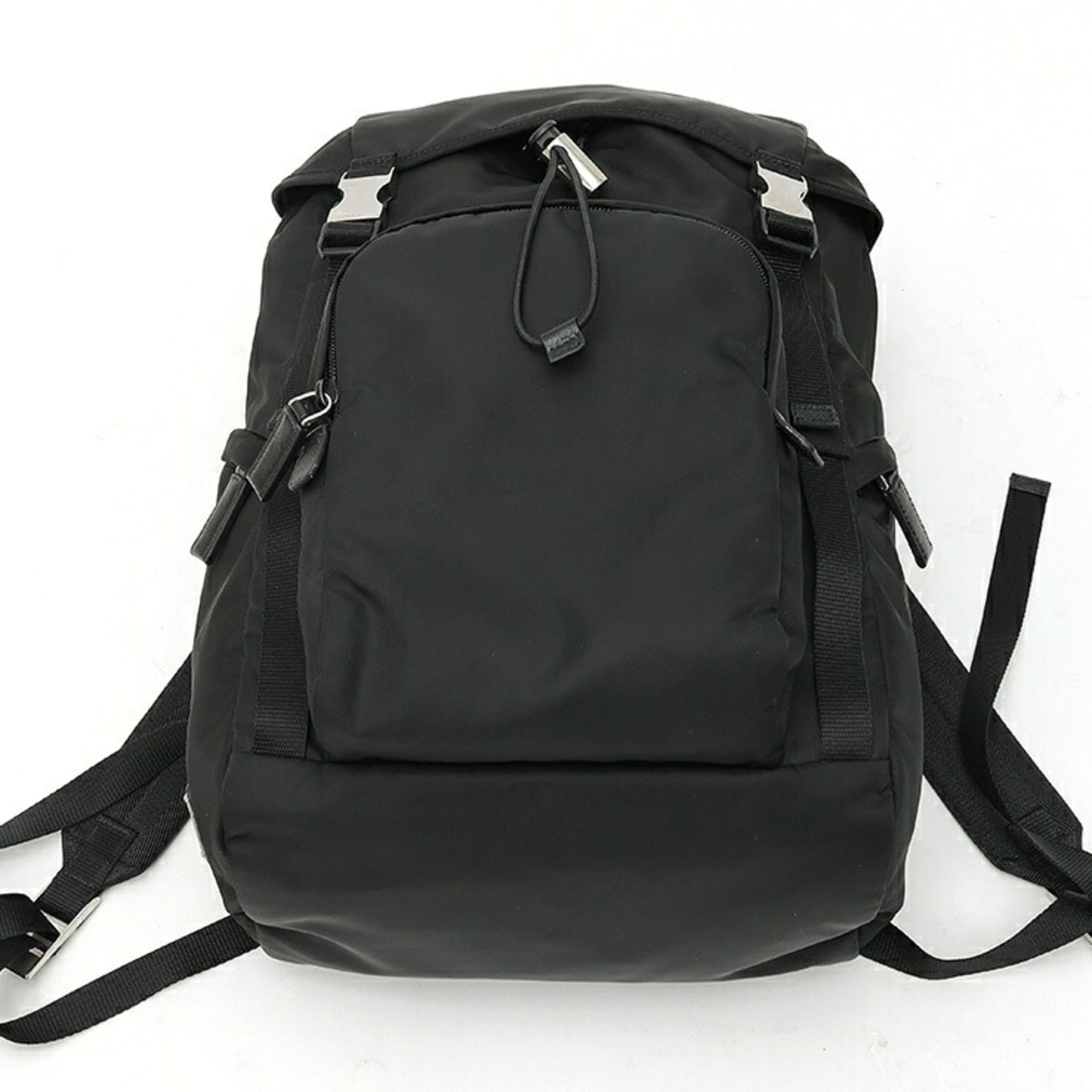 Prada Black Fabric Saffiano Triangle Leather Backpack (Pre-Owned)