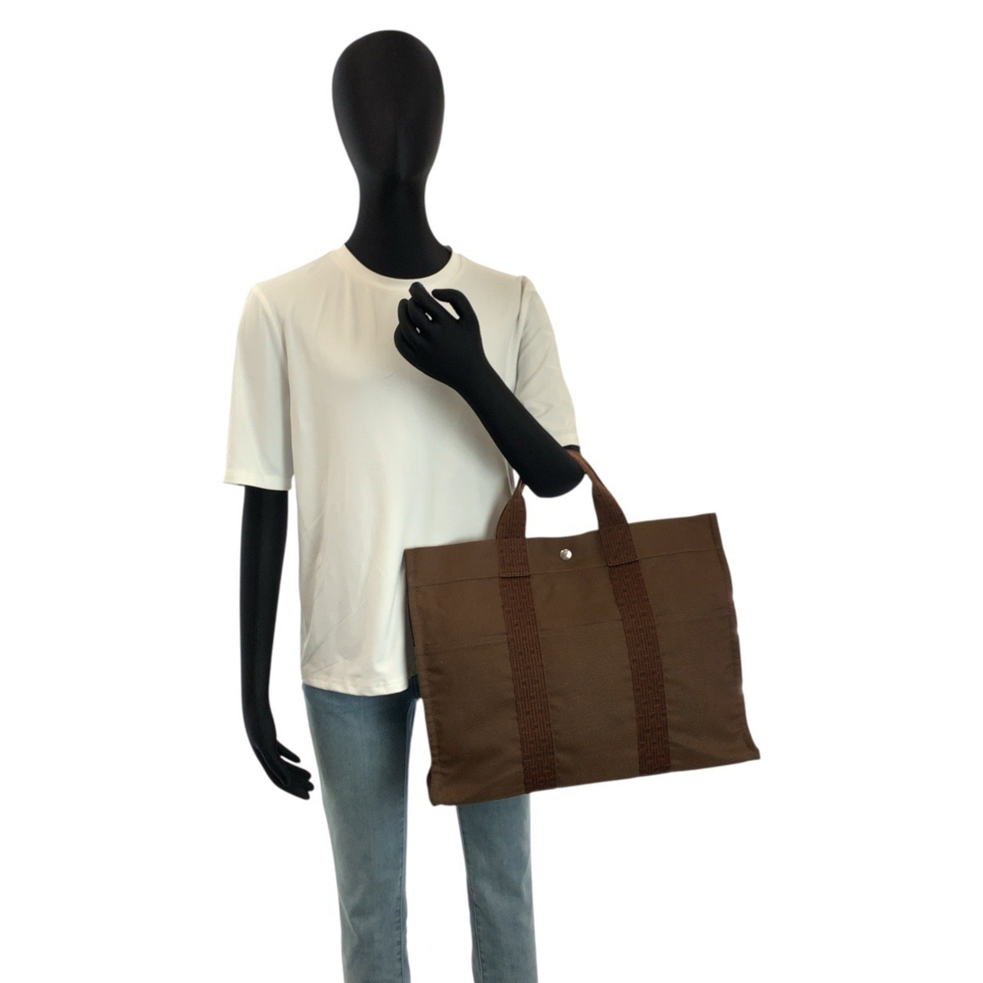 Hermes Brown Polyamide Handbag Tote Bag (Pre-Owned)
