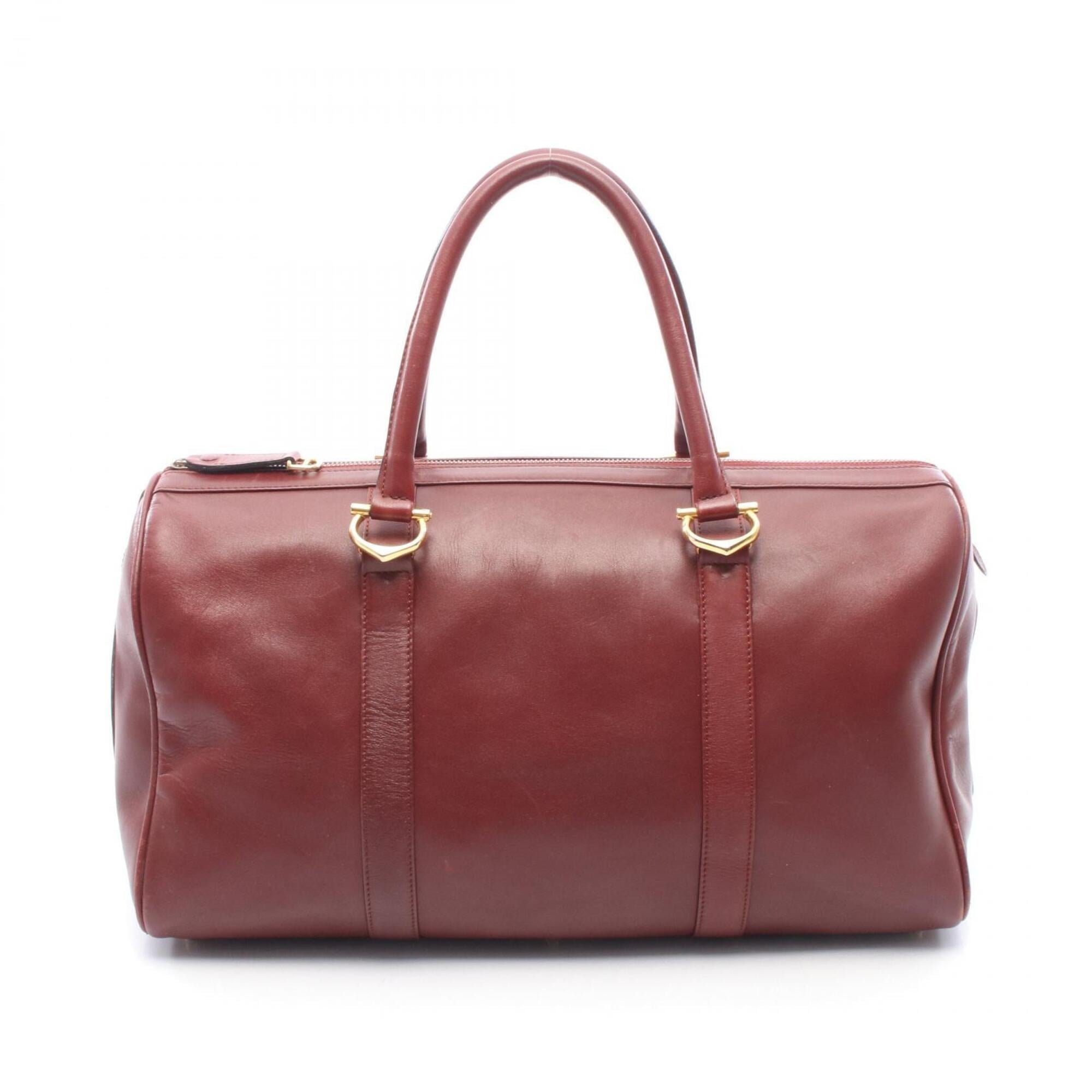 Cartier Bordeaux Leather Boston Bag Handbag (Pre-Owned)