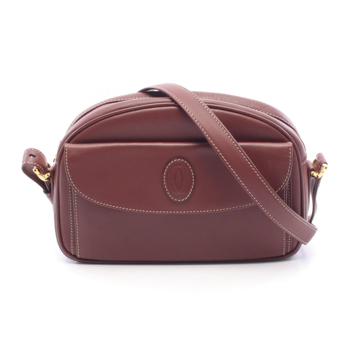 Cartier Bordeaux Leather Handbag Shoulder Bag (Pre-Owned)