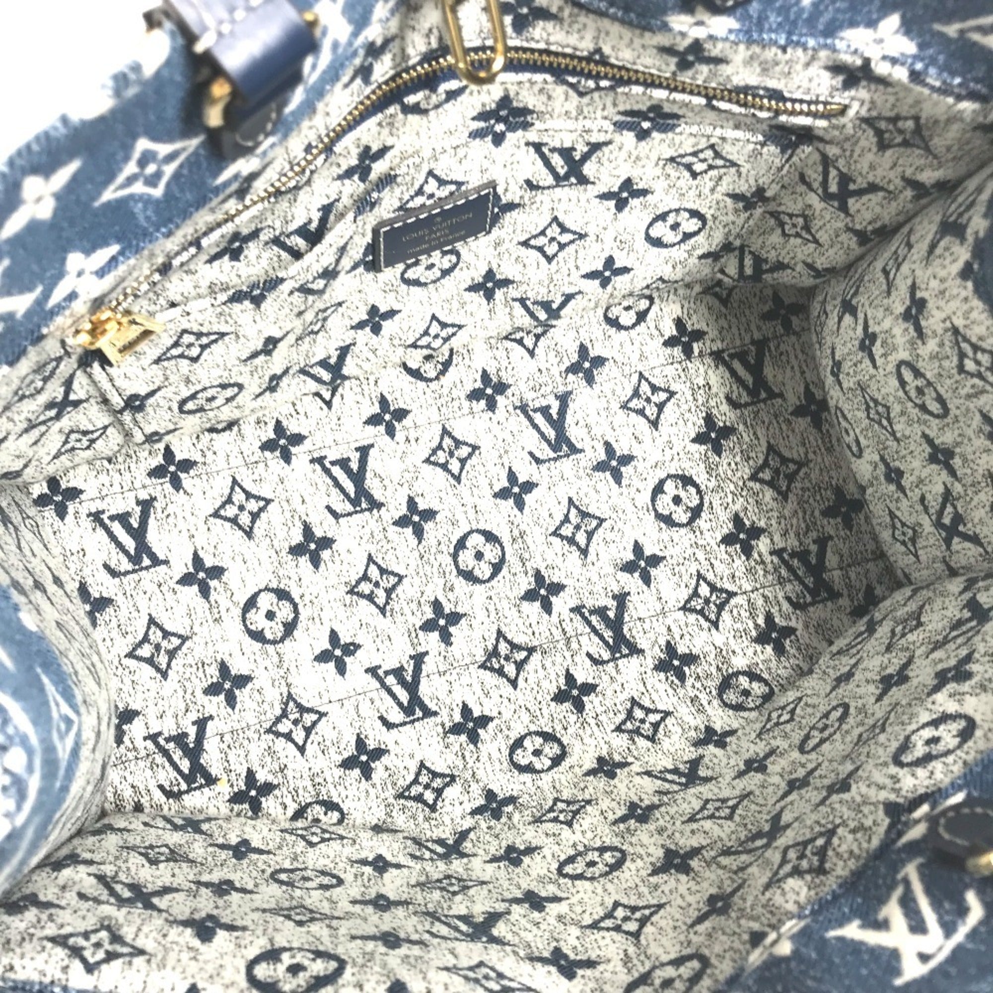 Louis Vuitton Blue White Monogram Denim Leather Canvas Shoulder Bag Tote Bag (Pre-Owned)