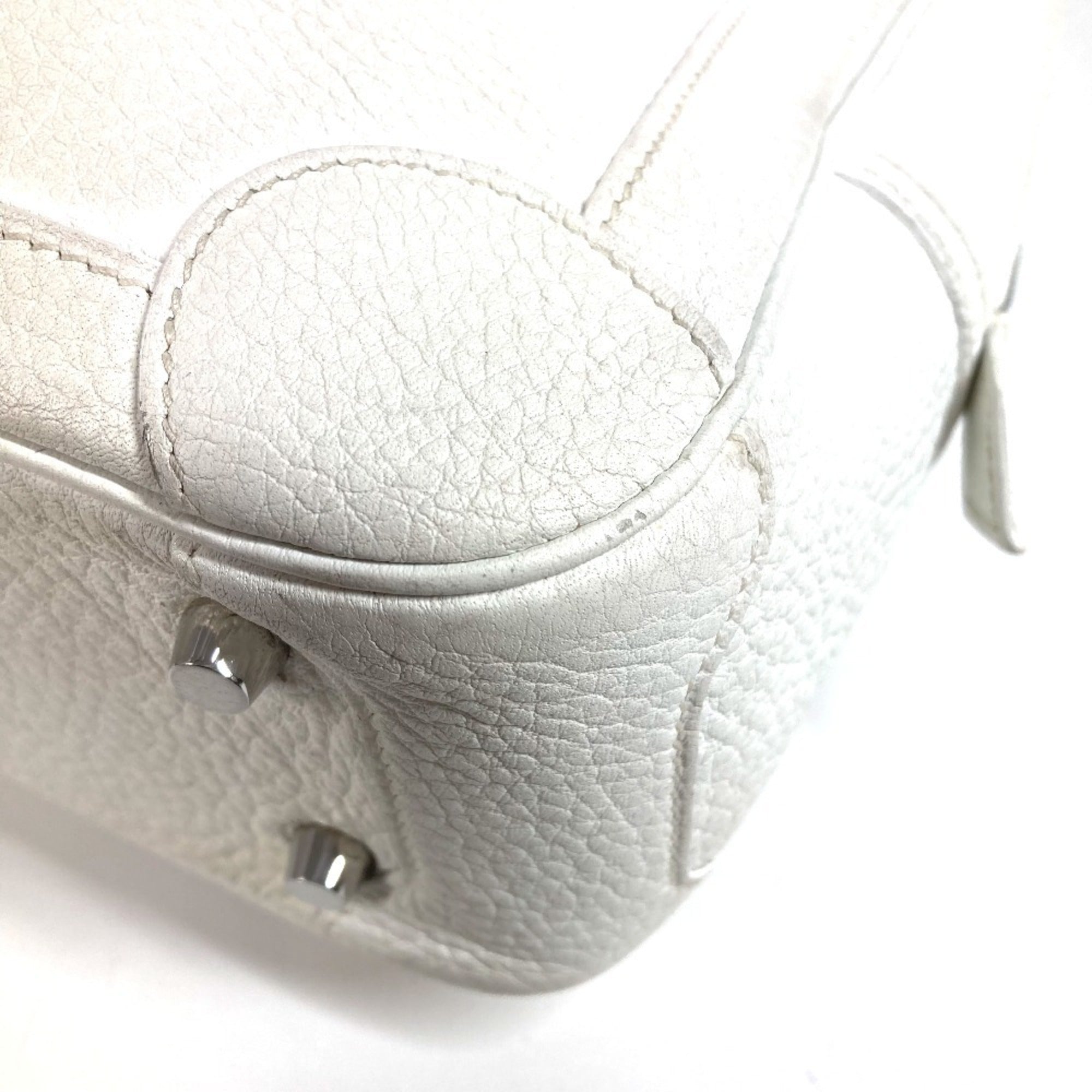 Hermes White Leather Boston Bag Handbag (Pre-Owned)