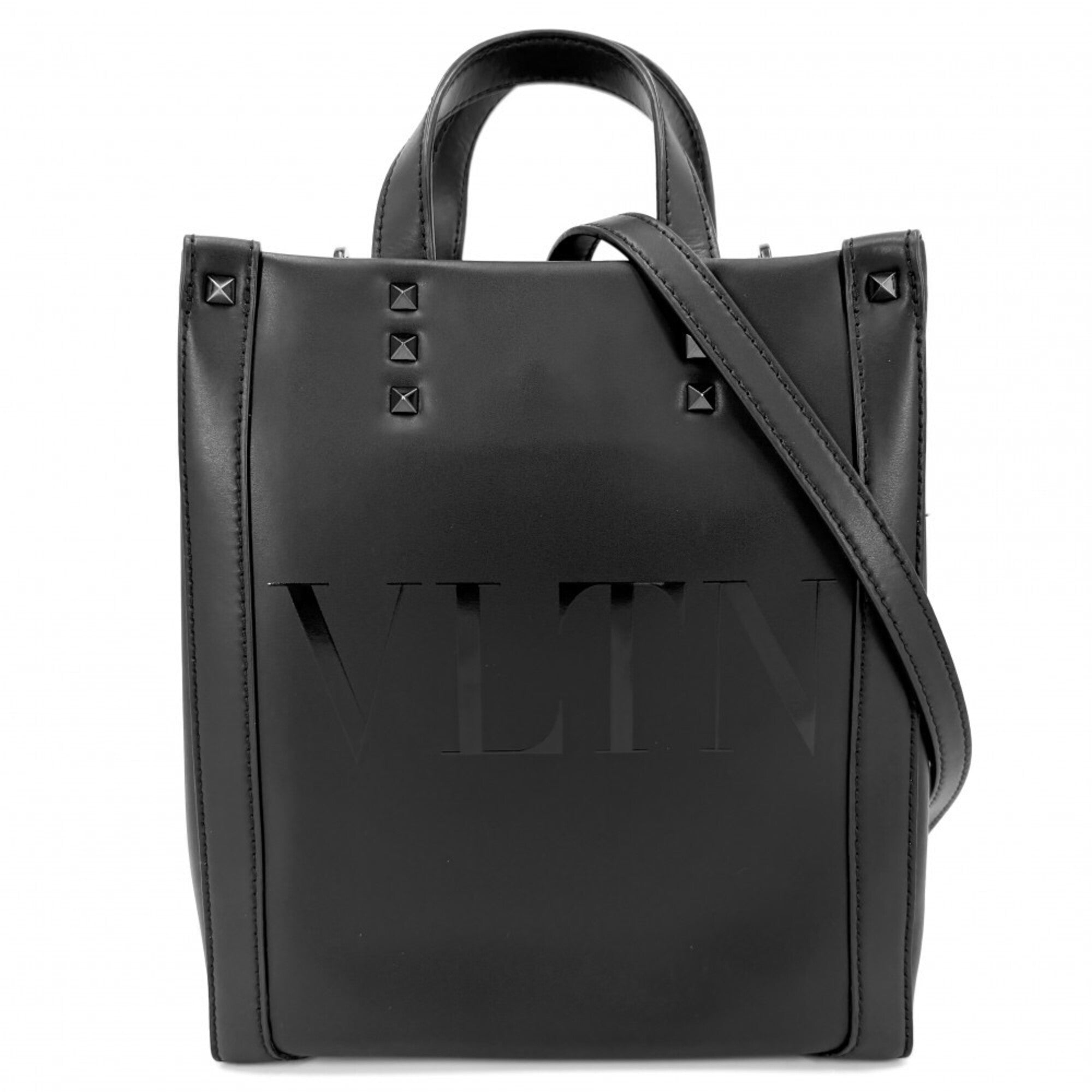 Valentino Garavani Black Leather Handbag Shoulder Bag Tote Bag (Pre-Owned)