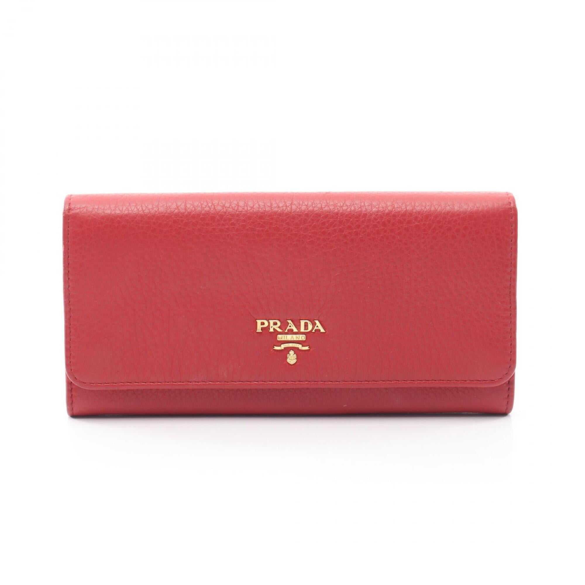 Prada Red Color Leather Long Wallet (Bi-Fold) (Pre-Owned)