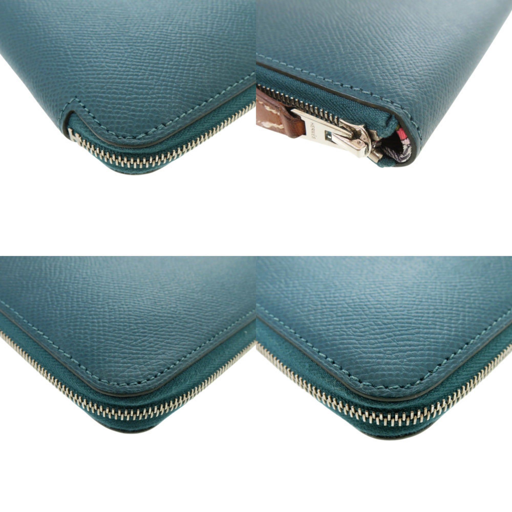 Hermes Green Epsom Leather Silk Long Wallet (Bi-Fold) (Pre-Owned)