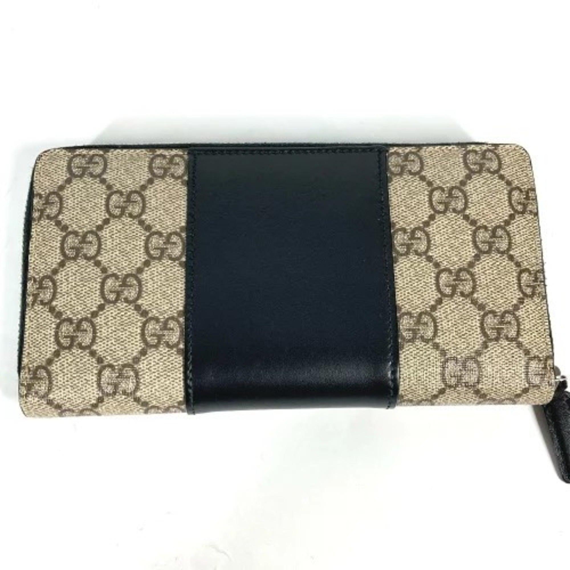 Gucci Beige Black Pvc Leather Long Wallet (Bi-Fold) (Pre-Owned)