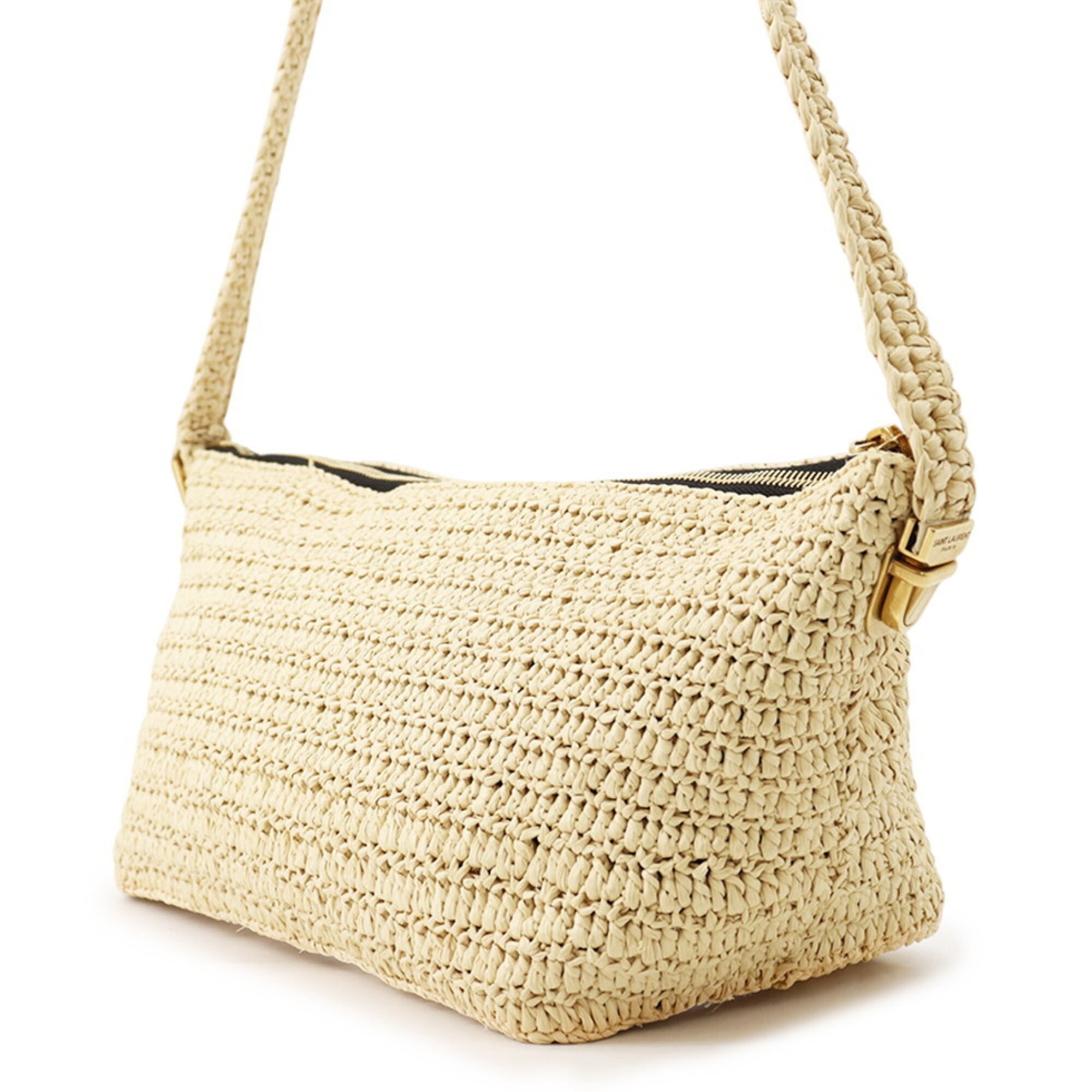 Yves Saint Laurent Beige Raffia Crossbody Bag Handbag Shoulder Bag (Pre-Owned)