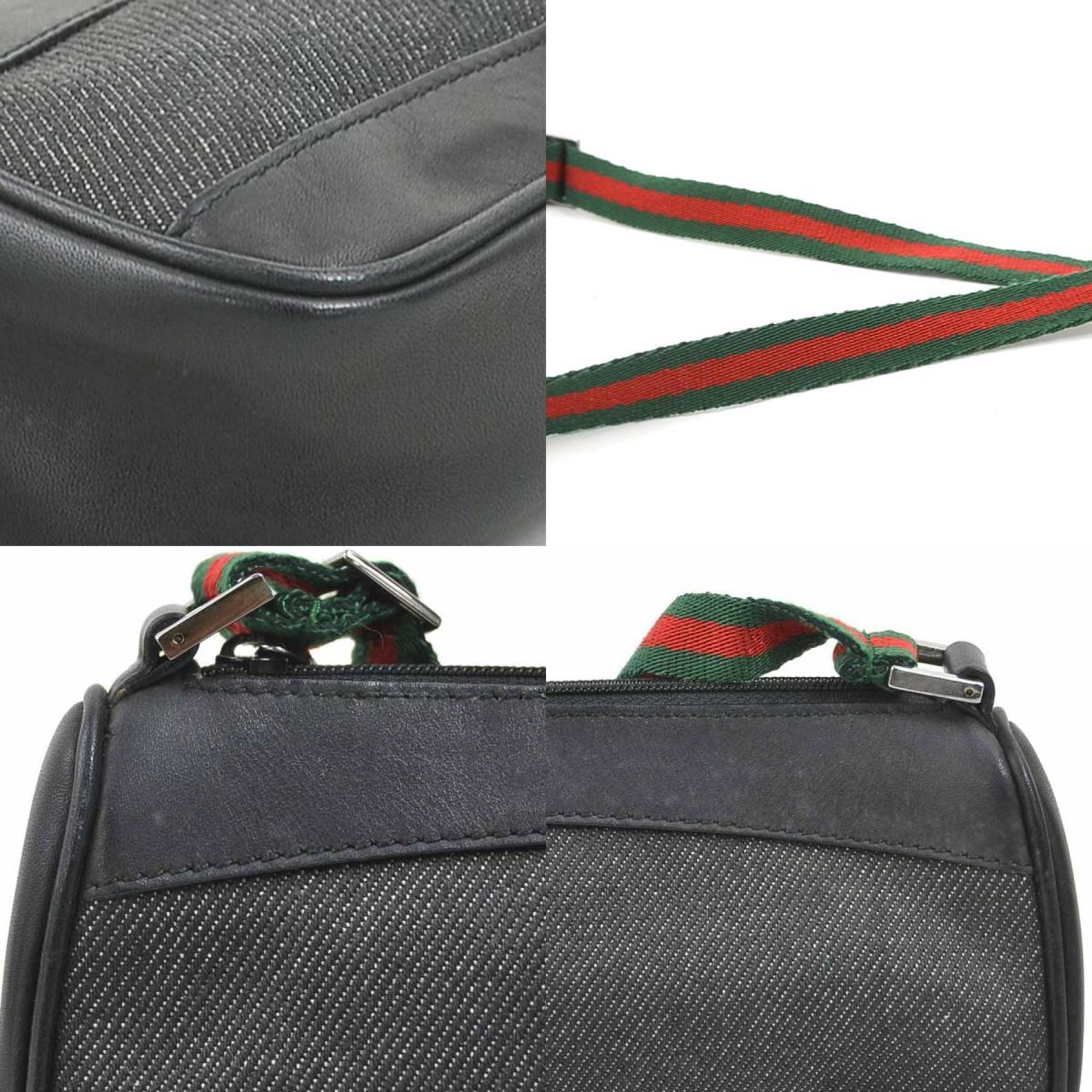 Gucci Black Leather Canvas Handbag (Pre-Owned)