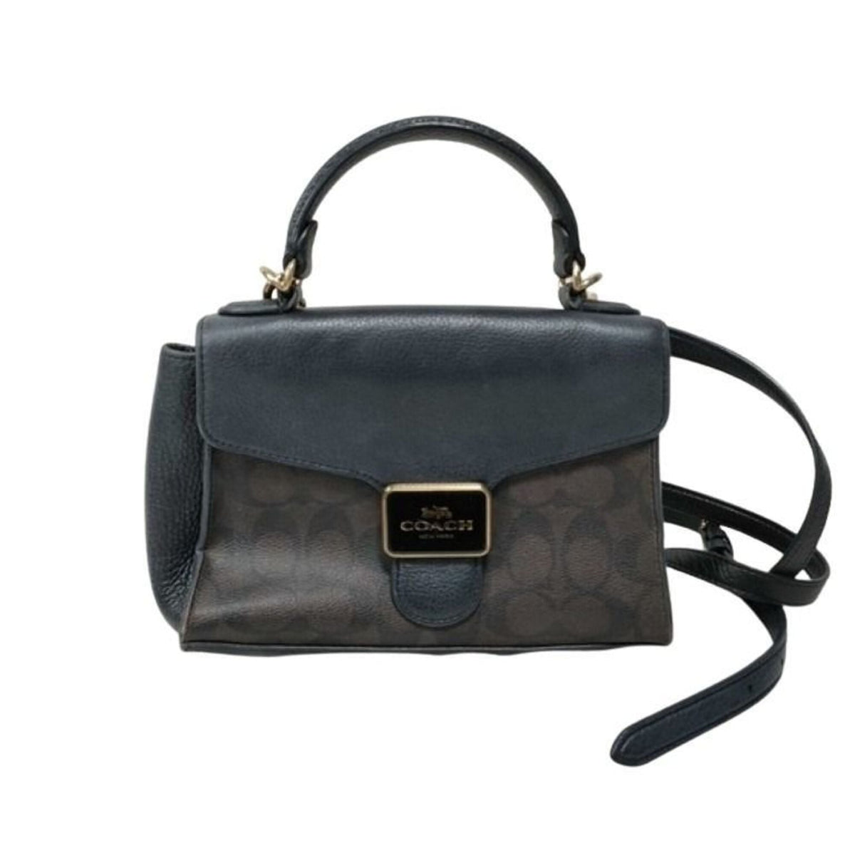 Coach Signature Black Brown Signature Line Handbag Shoulder Bag (Pre-Owned)