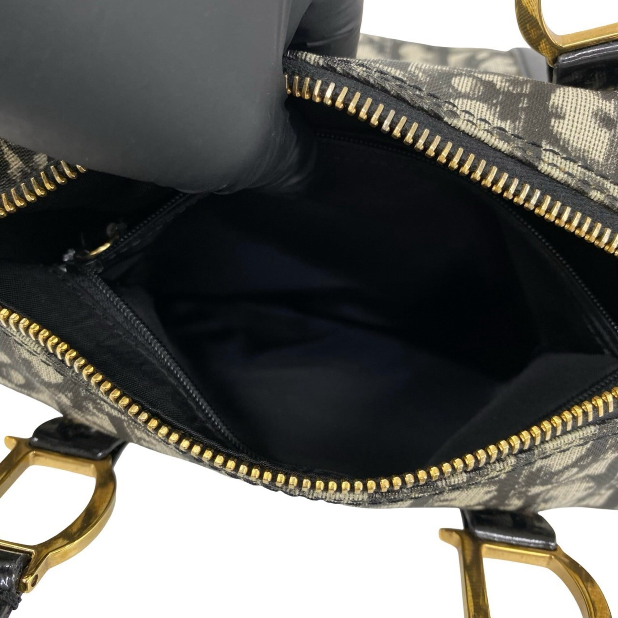 Christian Dior Black Canvas Leather Boston Bag Handbag (Pre-Owned)