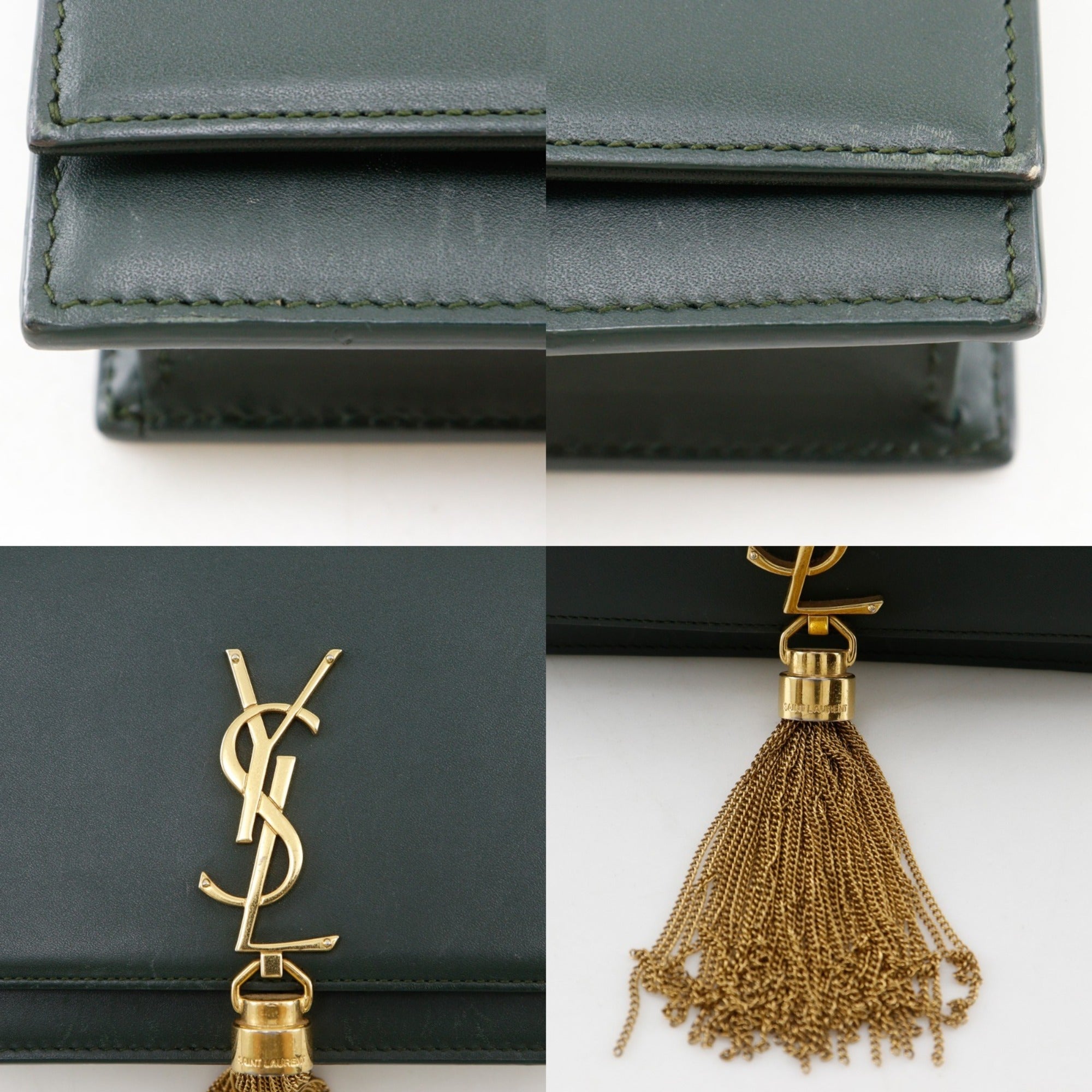 Saint Laurent Green Leather Chain/Shoulder Wallet (Pre-Owned)
