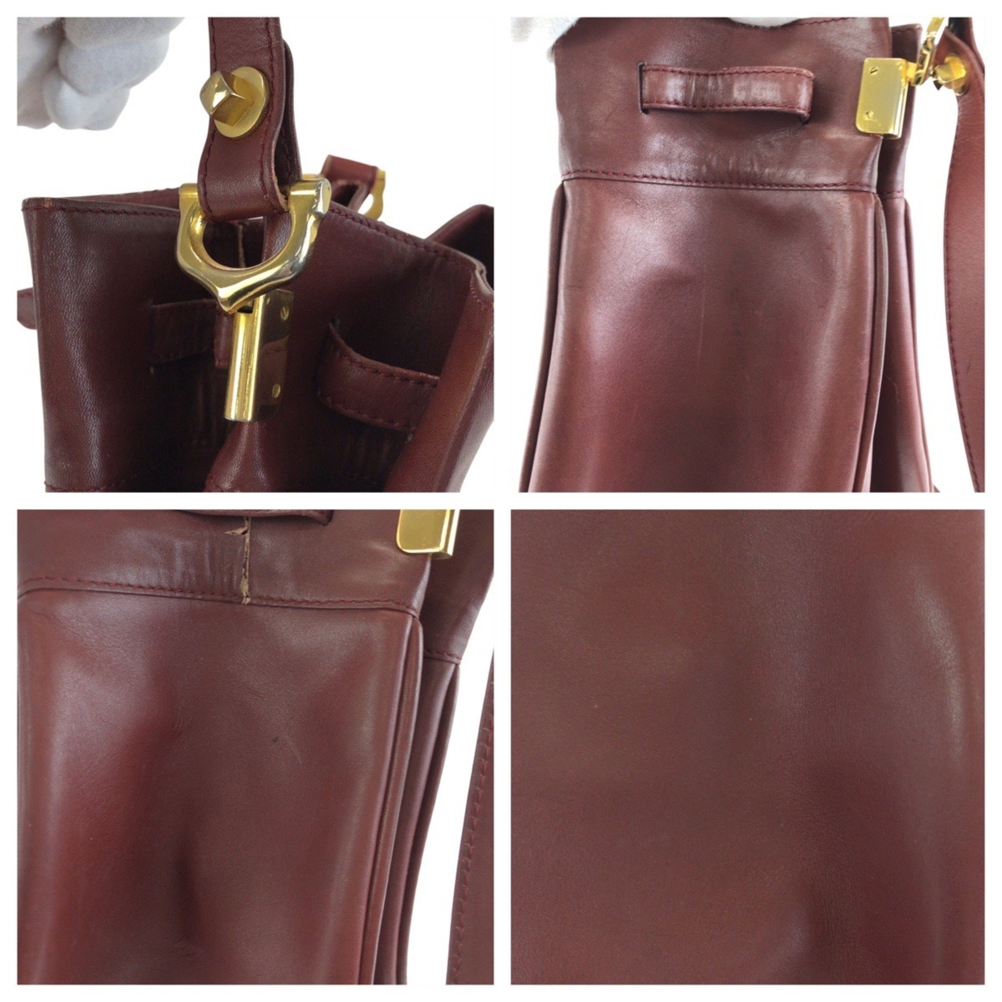 Cartier Bordeaux Wine Red Leather Pochette Shoulder Bag (Pre-Owned)