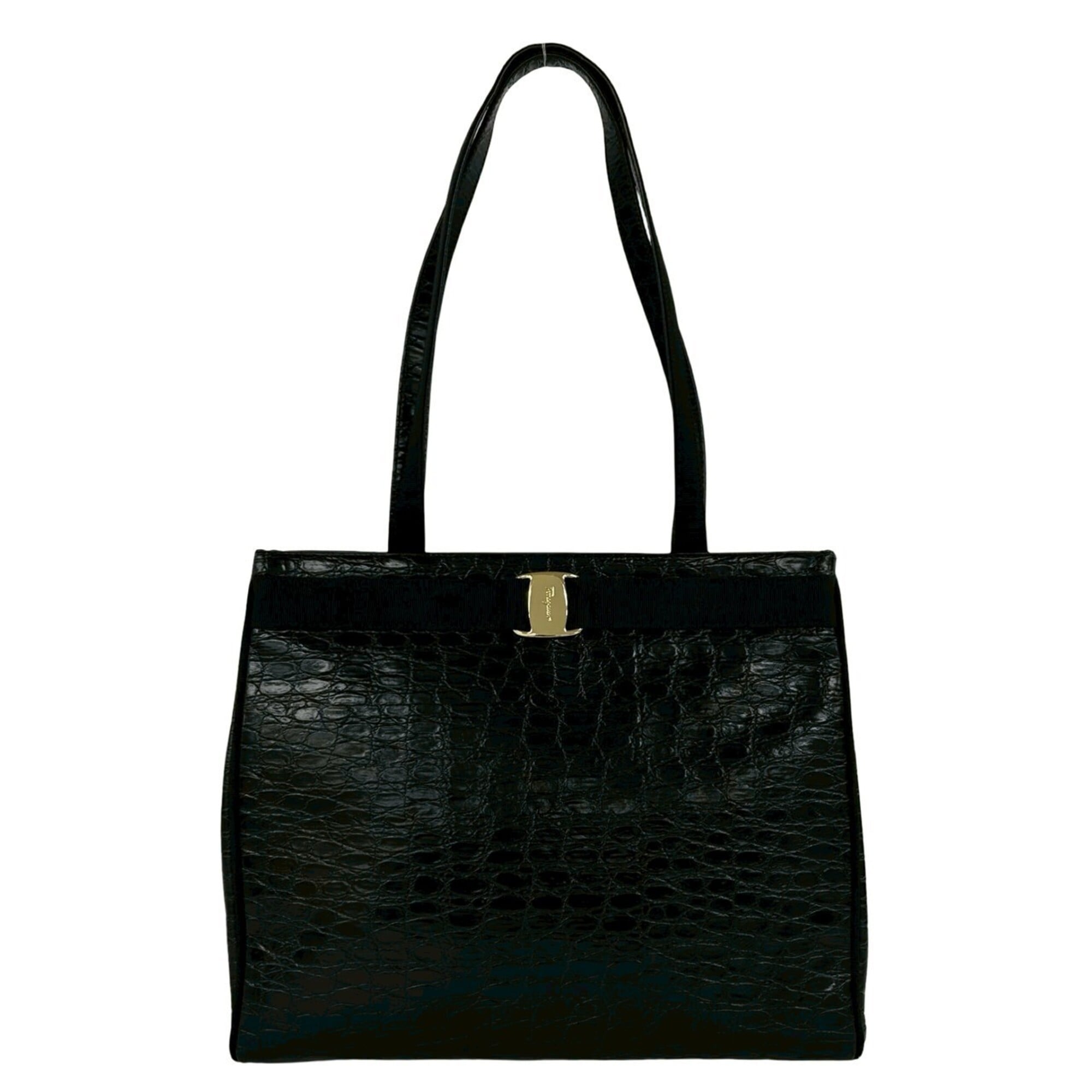 Salvatore Ferragamo Black Leather Tote Bag (Pre-Owned)