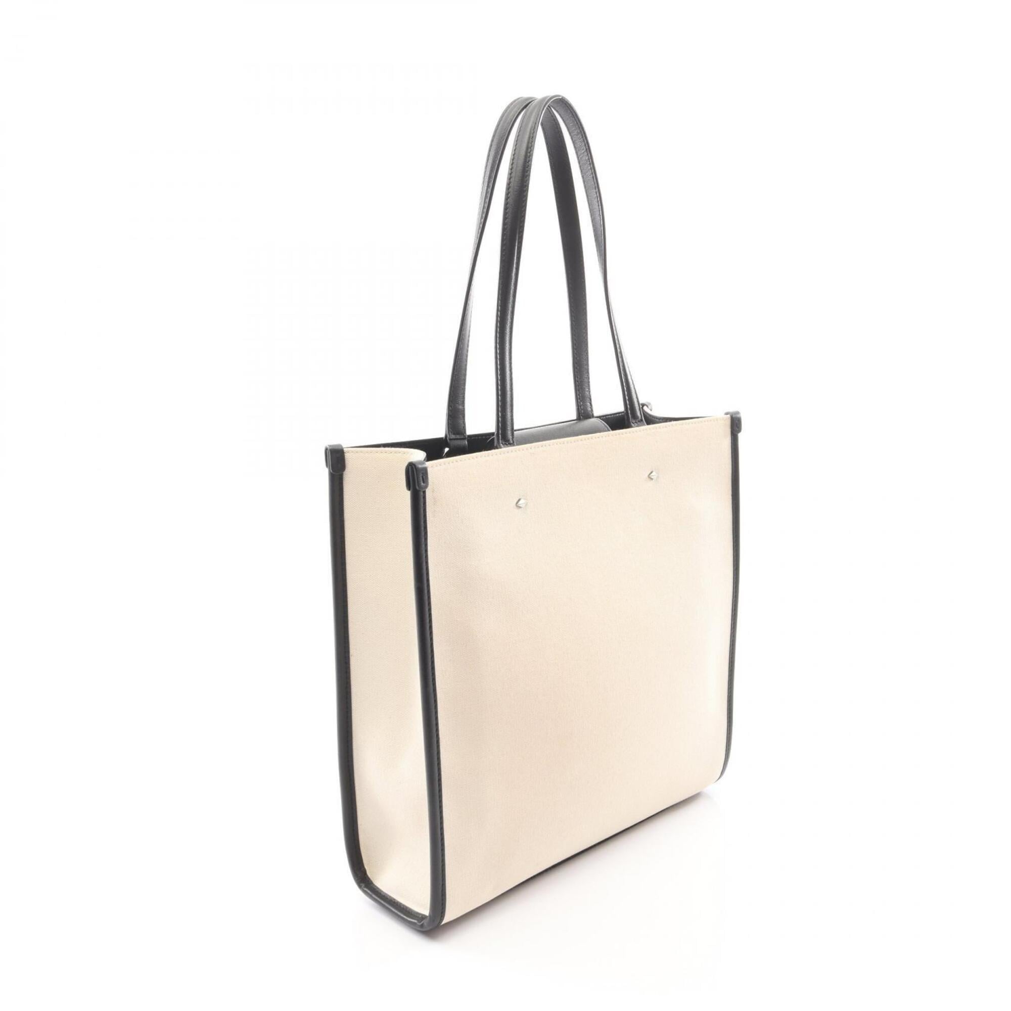 Jimmy Choo Black Ivory Canvas Leather Handbag Tote Bag (Pre-Owned)
