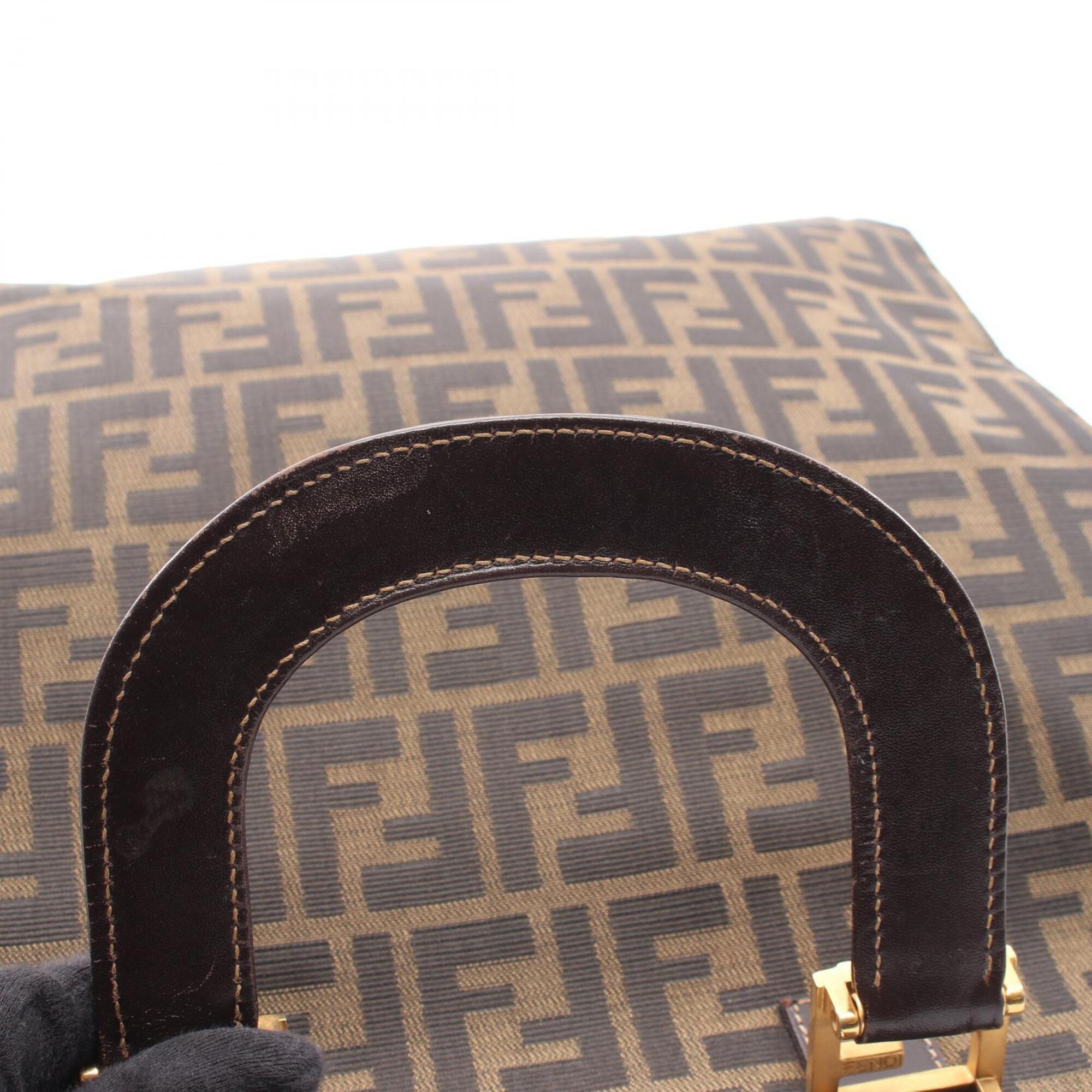 Fendi Zucca Brown Canvas Leather Handbag Tote Bag (Pre-Owned)