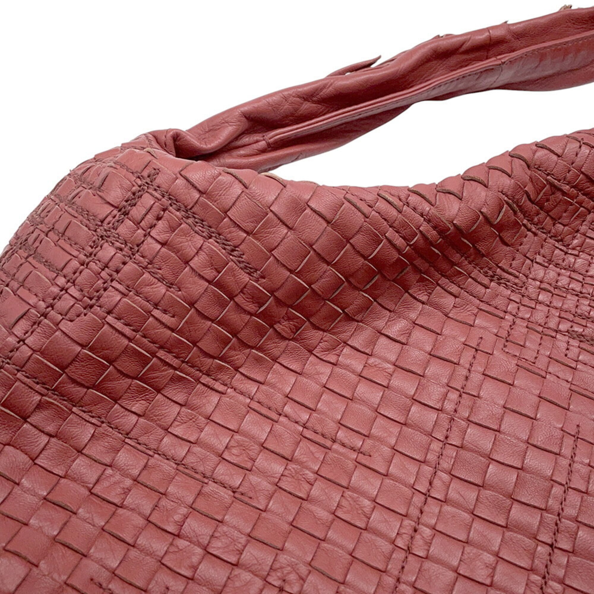 Bottega Veneta Intrecciato Red Color Leather Handbag Shoulder Bag (Pre-Owned)