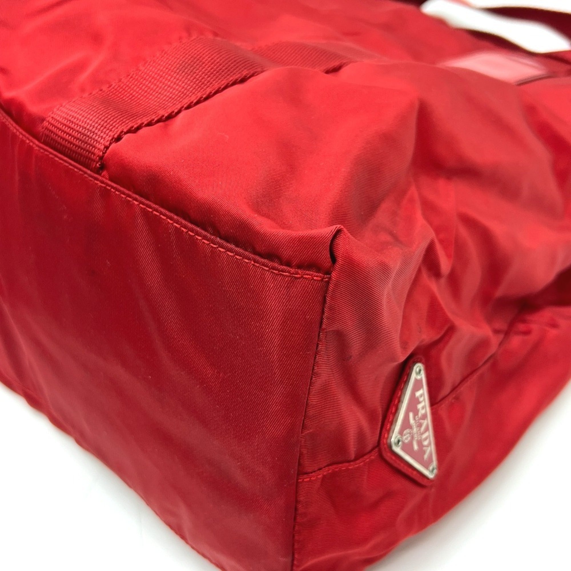 Prada Red Color Nylon Handbag Tote Bag (Pre-Owned)