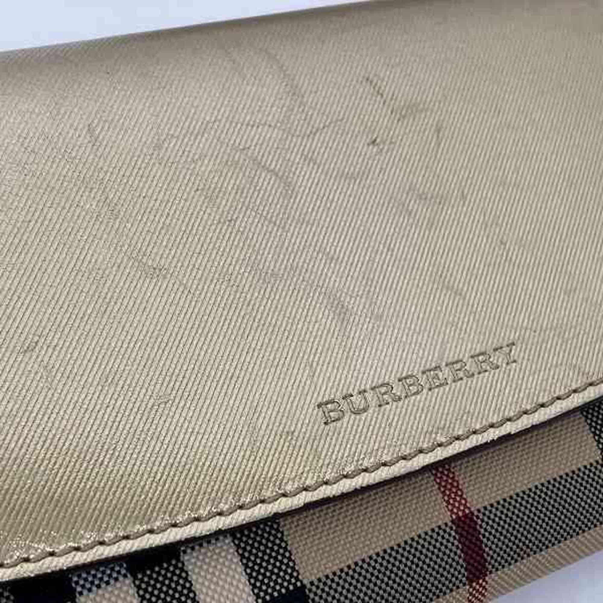 Burberry Beige Gold Leather Canvas Long Wallet (Bi-Fold) (Pre-Owned)