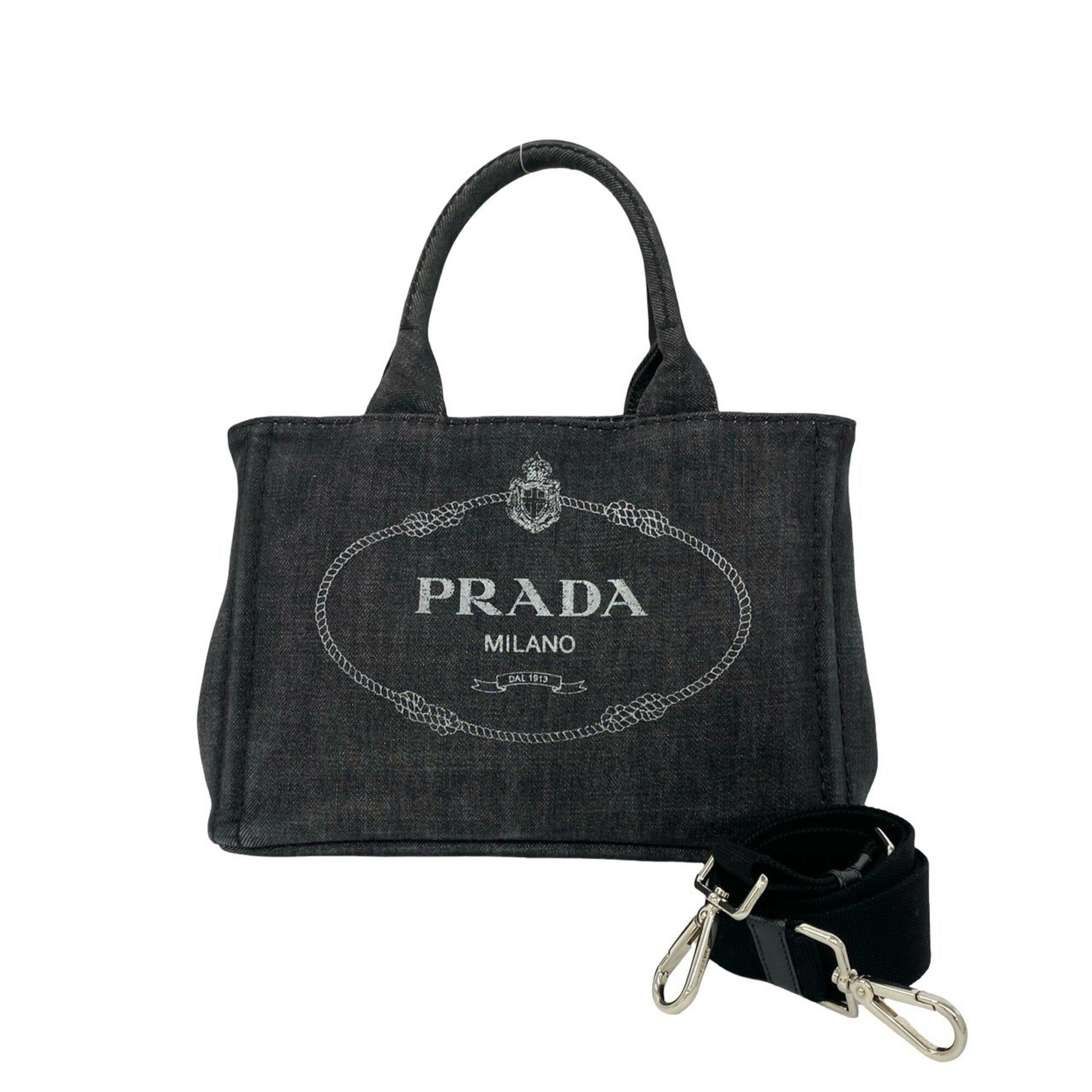 Prada Black Cotton Handbag Shoulder Bag Tote Bag (Pre-Owned)