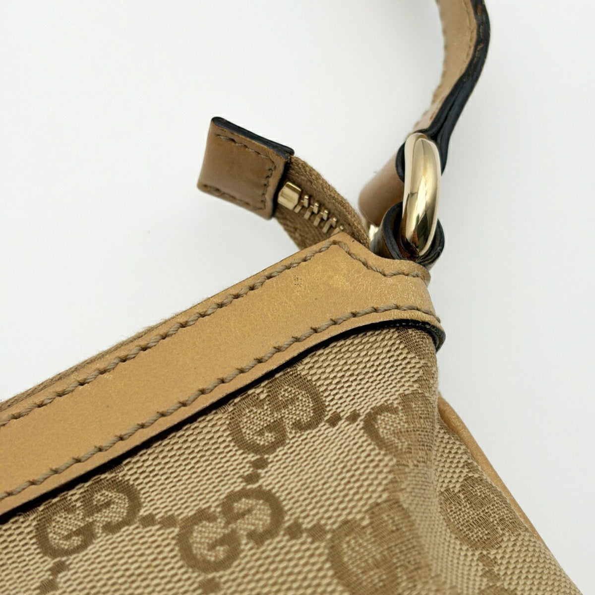 Gucci Beige Brown Canvas Leather Shoulder Bag (Pre-Owned)