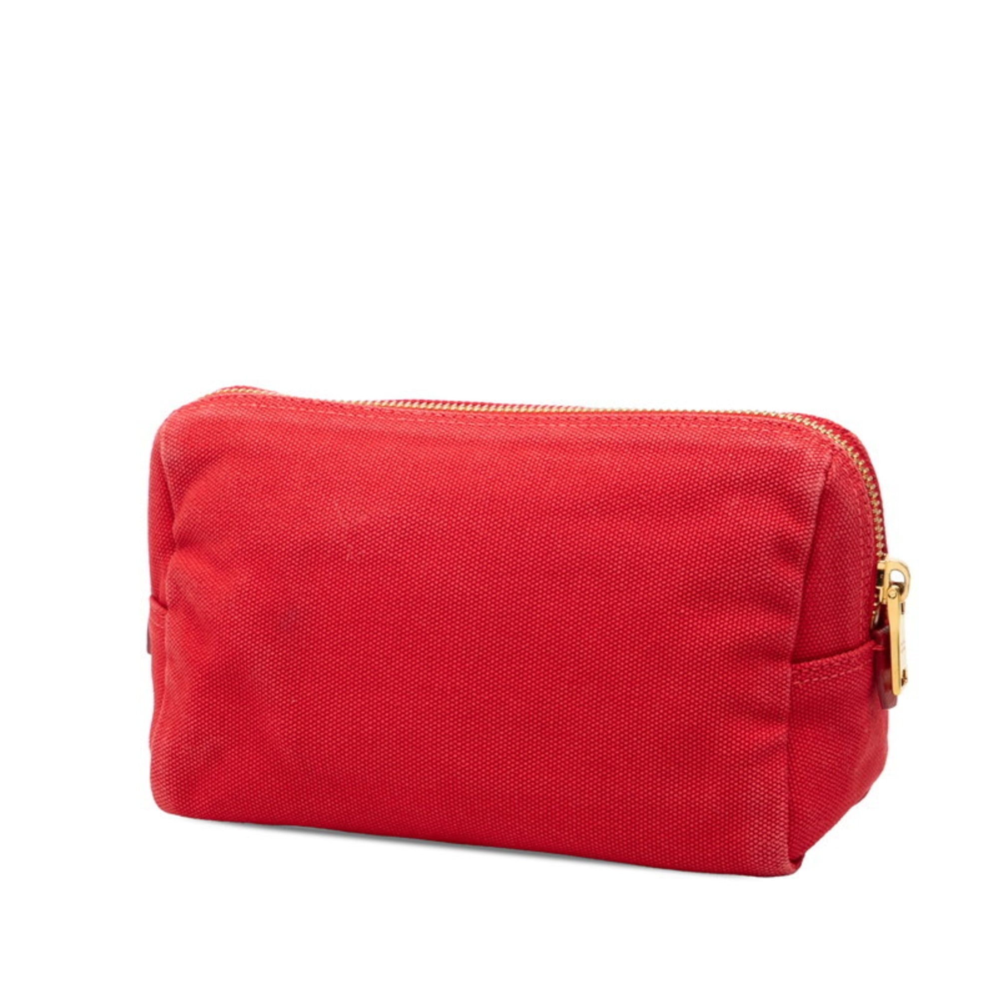 Prada Canapa Red Color Canvas Pouch (Pre-Owned)