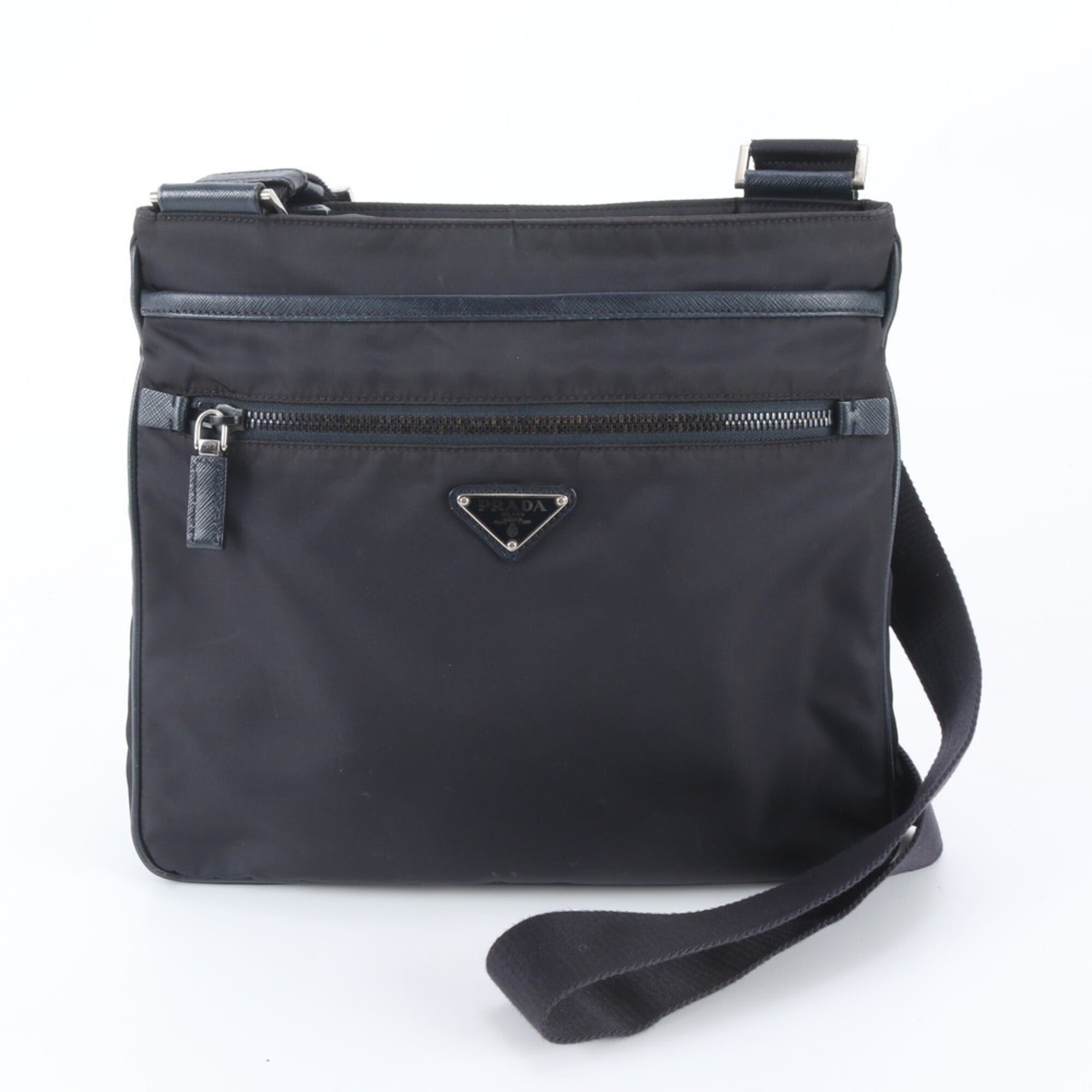 Prada Saffiano Navy Nylon Leather Shoulder Bag (Pre-Owned)