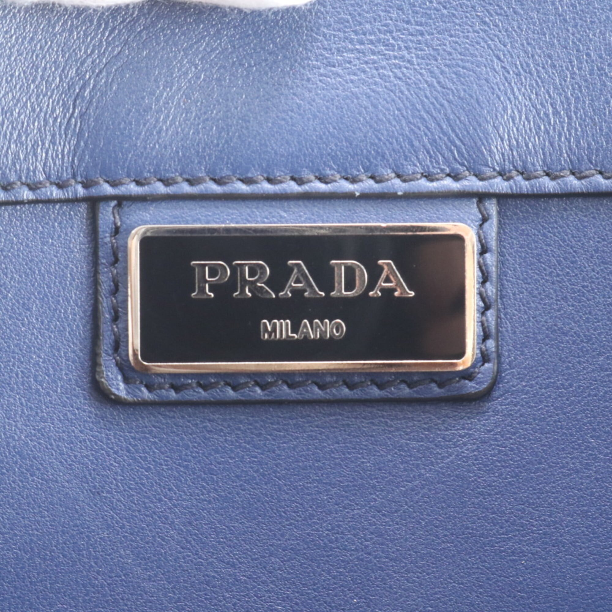 Prada Blue Leather Handbag Tote Bag (Pre-Owned)