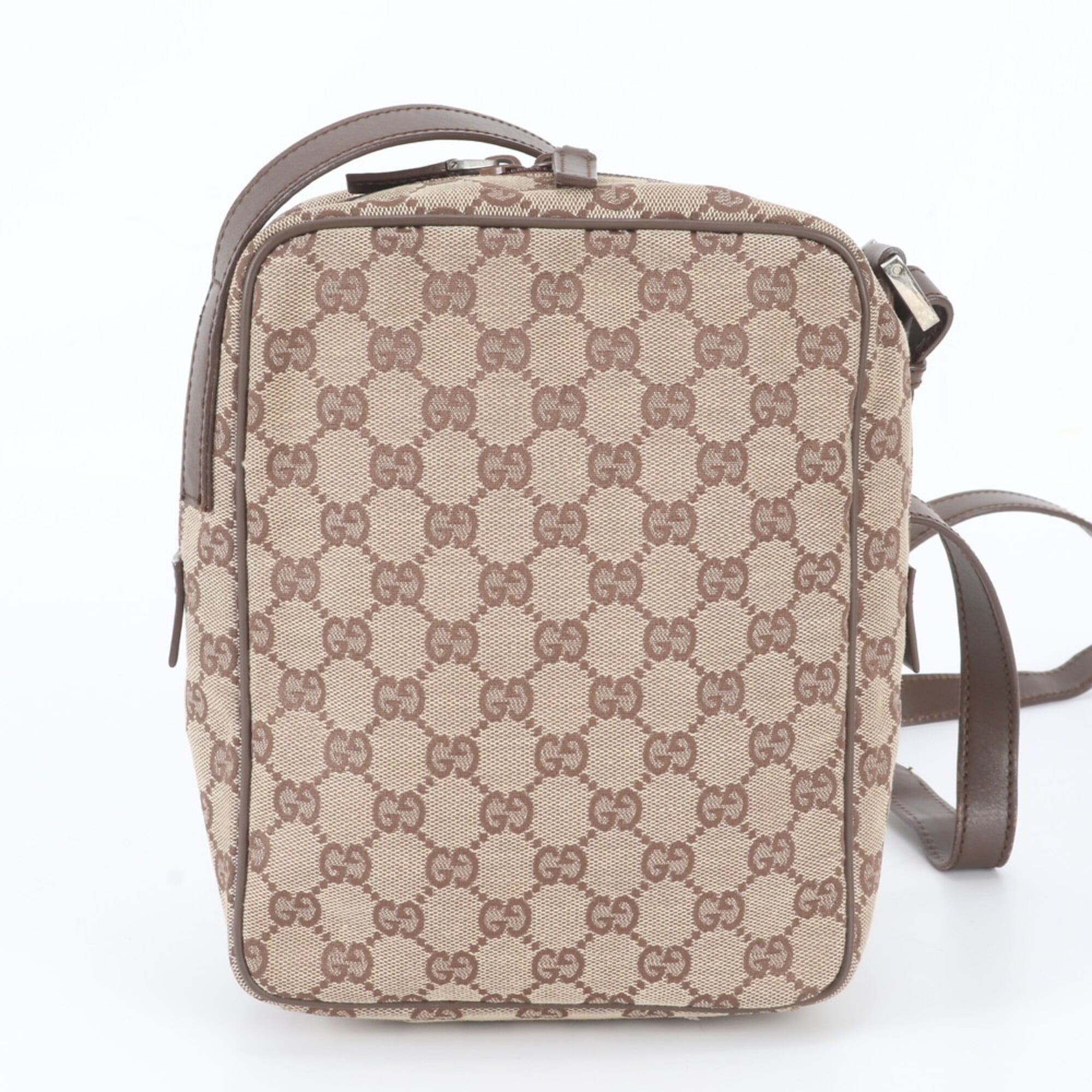 Gucci Brown Leather Canvas Messenger Bag Shoulder Bag (Pre-Owned)