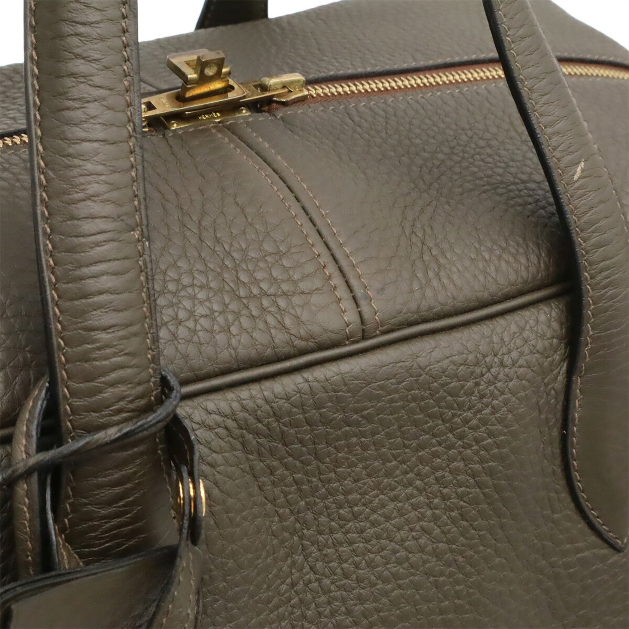 Hermes Olive Taurillon Clemence Leather Boston Bag (Pre-Owned)