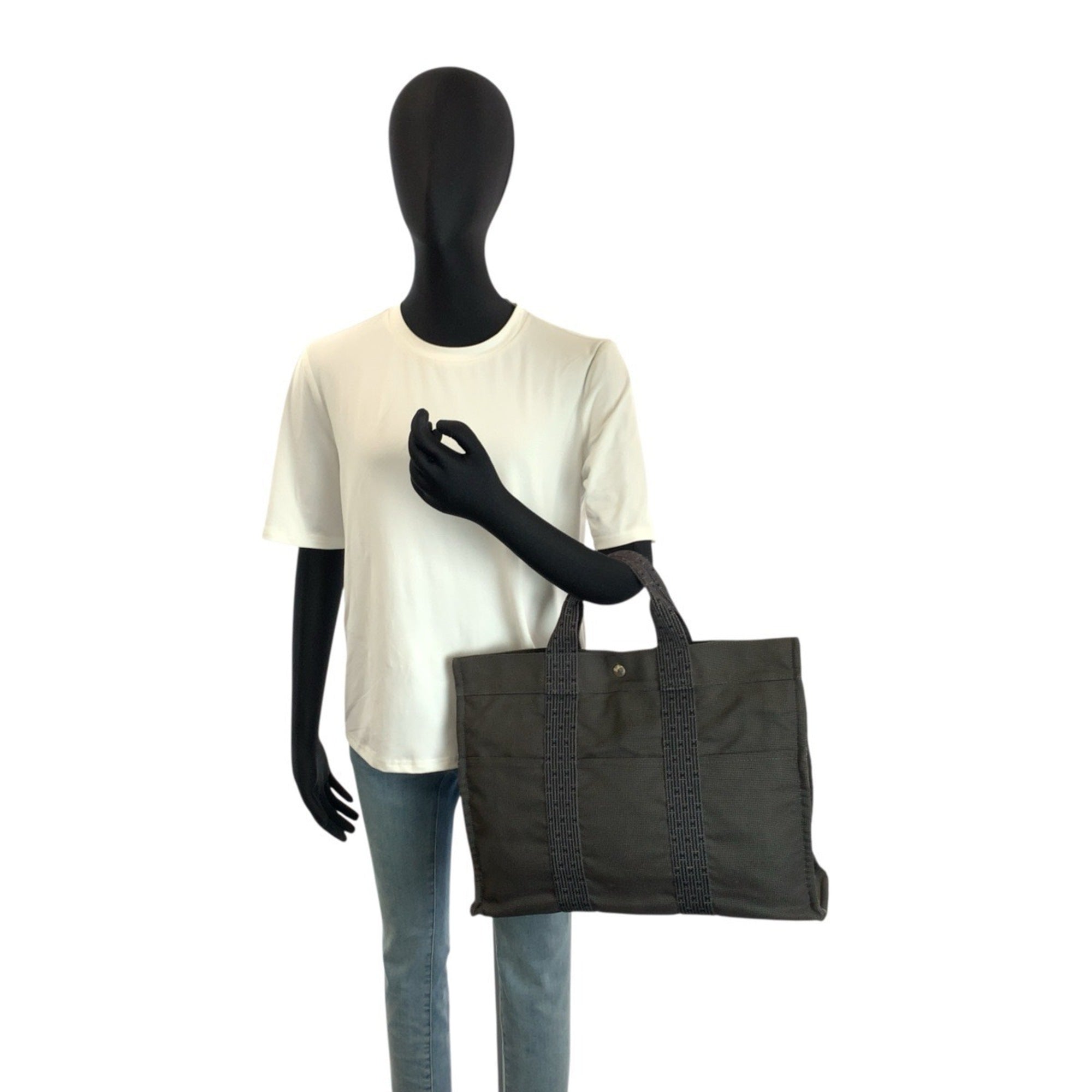 Hermes Gray Polyester Polyamide Handbag Tote Bag (Pre-Owned)