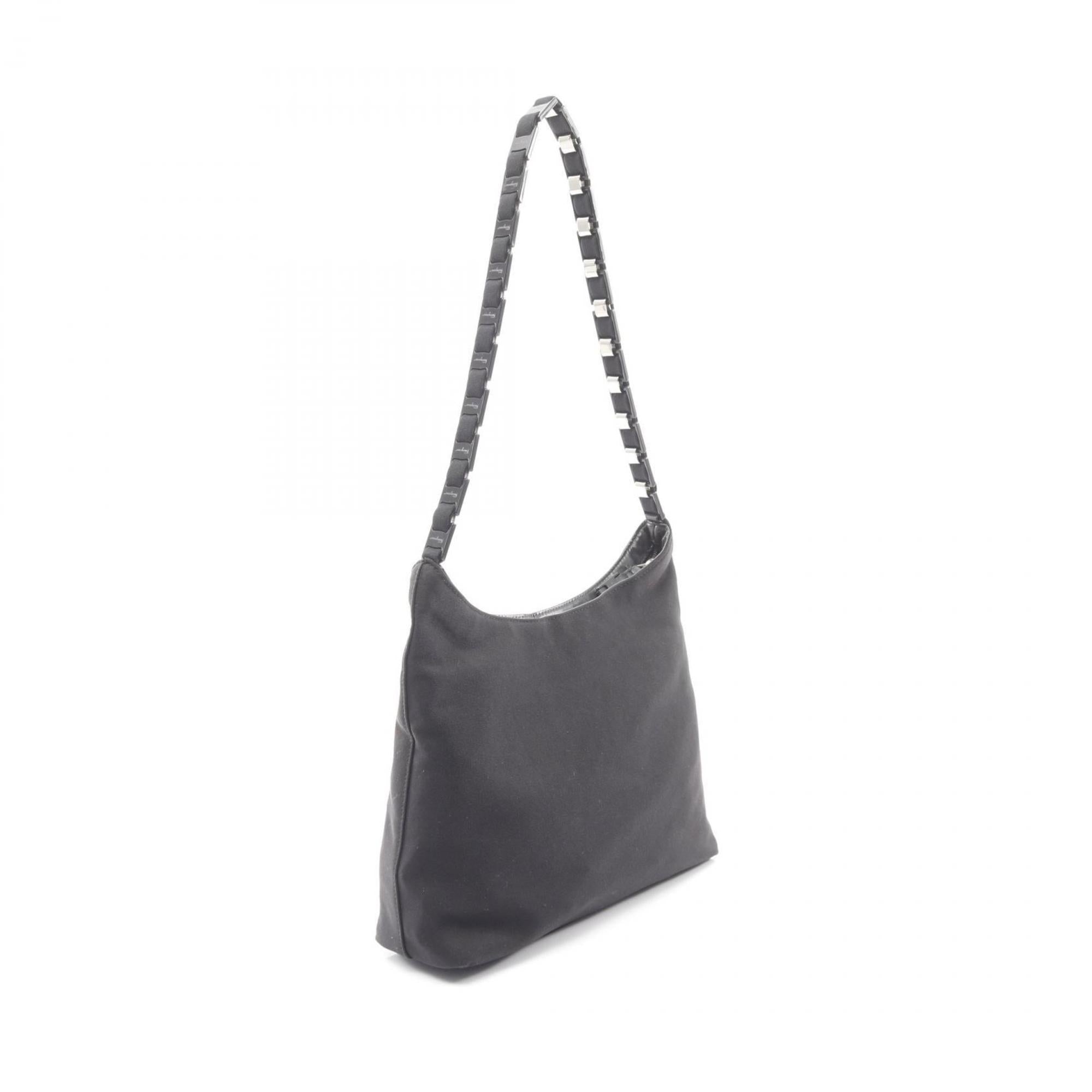 Salvatore Ferragamo Black Canvas Leather Shoulder Bag (Pre-Owned)