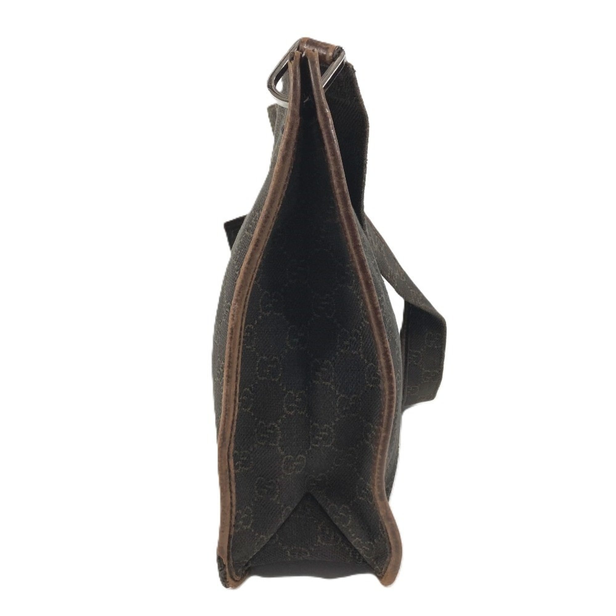 Gucci Brown Leather Canvas Shoulder Bag (Pre-Owned)